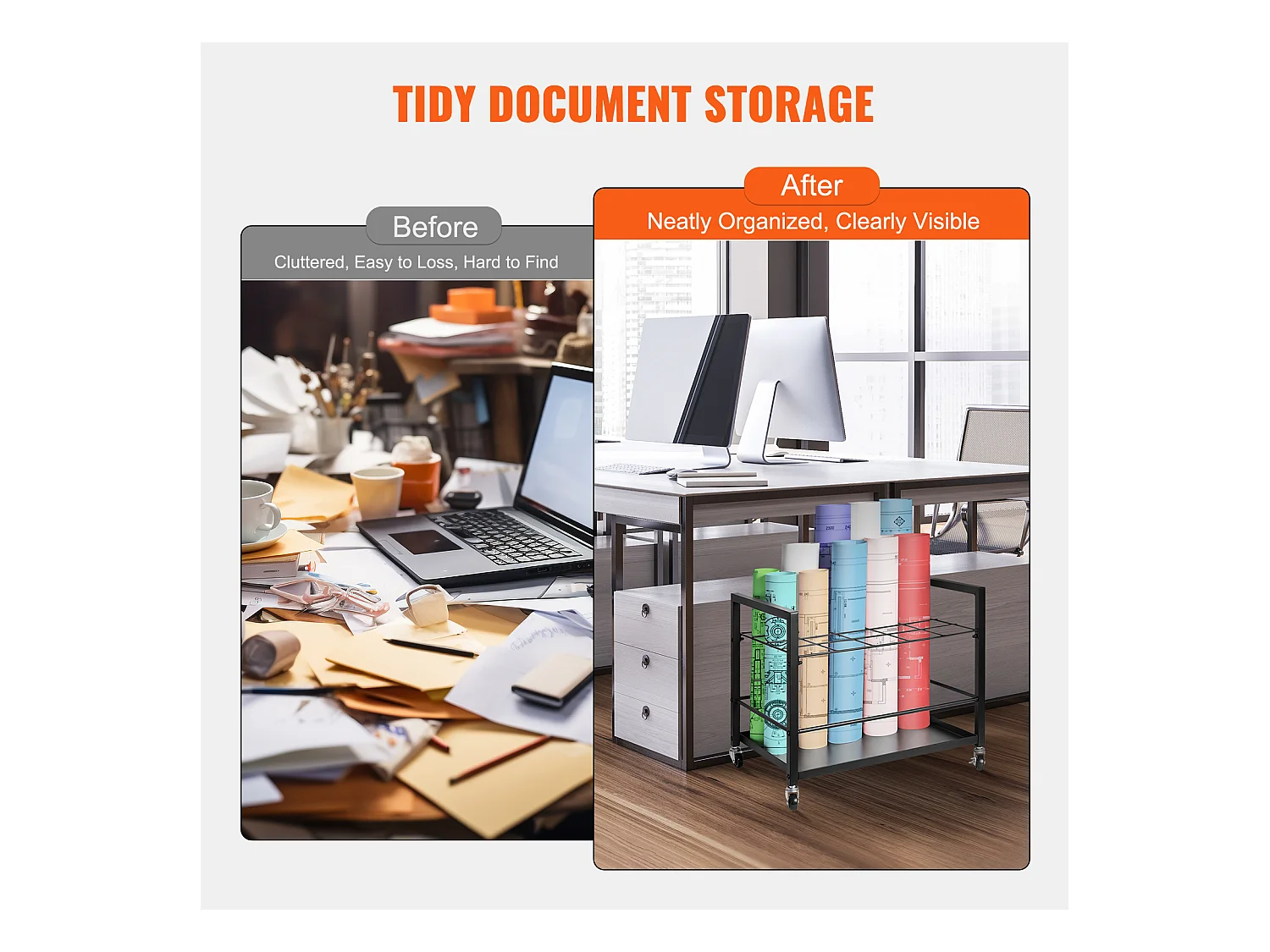 Suporte Móvel para Armazenamento de Planos SucceBuy, 20 Compartimentos, Armazenamento Organizado de Documentos