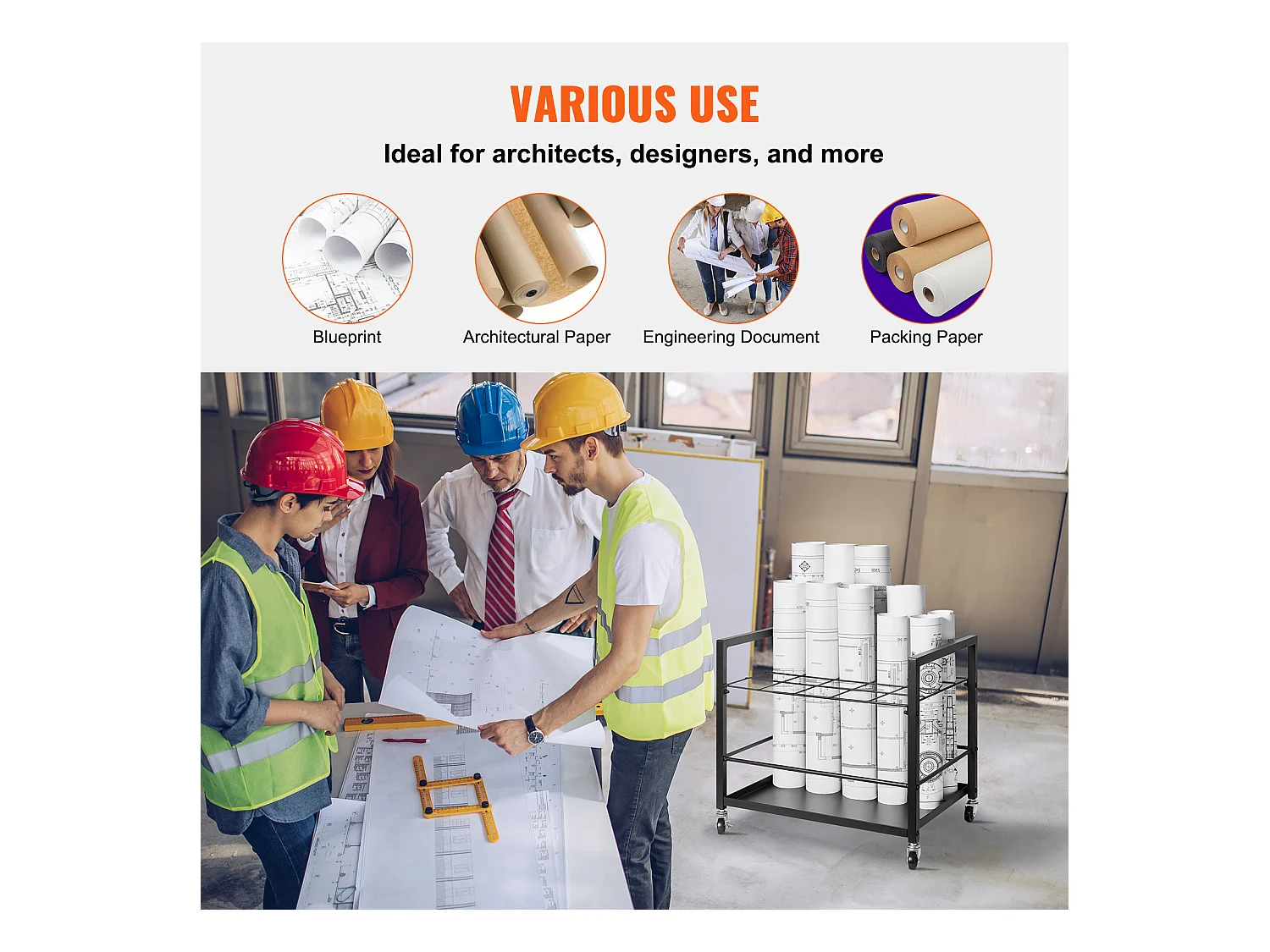 Suporte Móvel para Armazenamento de Planos SucceBuy, 20 Compartimentos, Armazenamento Organizado de Documentos