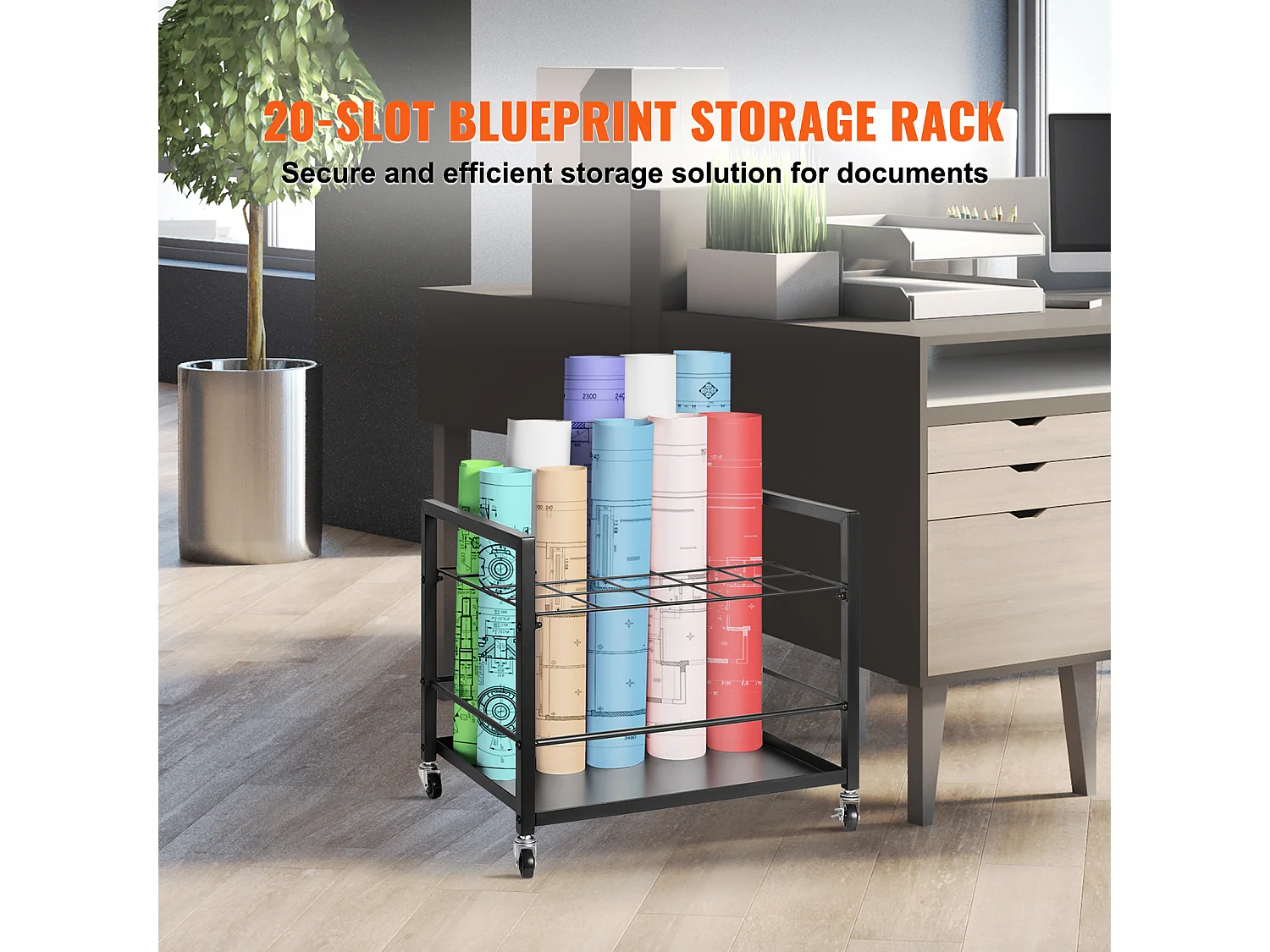 Support de Rangement Mobile pour Plans SucceBuy, 20 Emplacements, Stockage Organisé des Documents