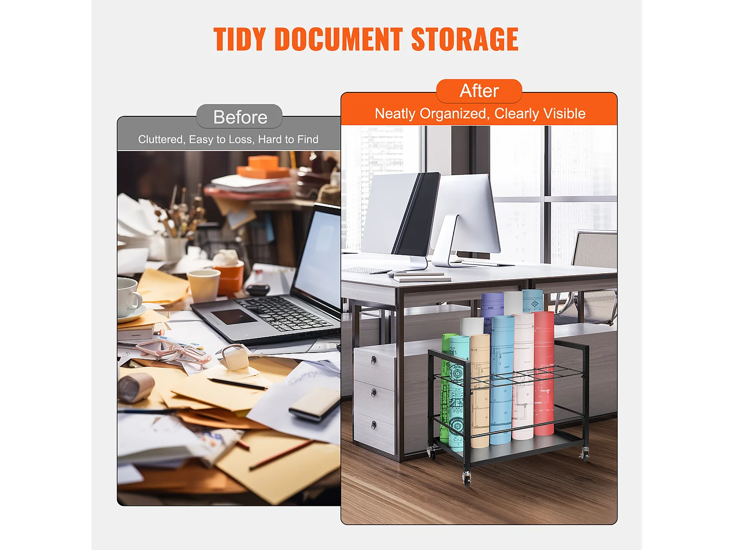 Support de Rangement Mobile pour Plans SucceBuy, 20 Emplacements, Stockage Organisé des Documents
