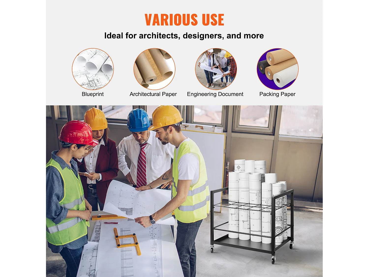 Support de Rangement Mobile pour Plans SucceBuy, 20 Emplacements, Stockage Organisé des Documents