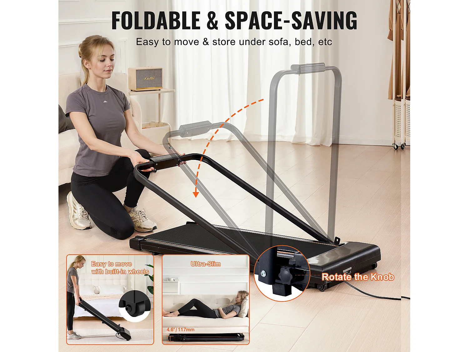 Tapis de Course SucceBuy, Sous le Bureau avec Poignée pour la Maison, pour Activité Légère ou  Course Vigoureuse