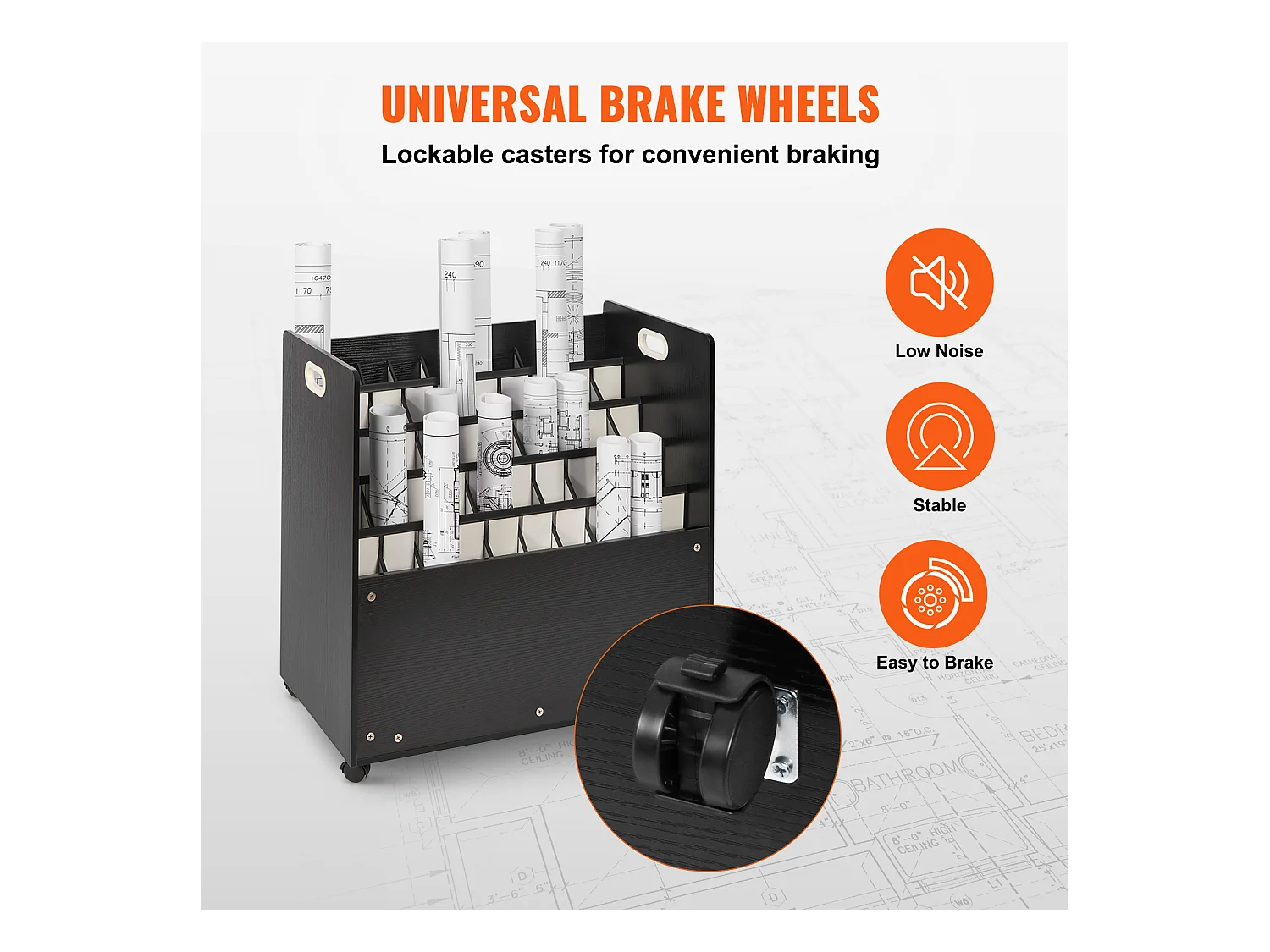 Support de Rangement Mobile en Bois pour Plans SucceBuy, 50 Emplacements, Stockage Organisé des Documents