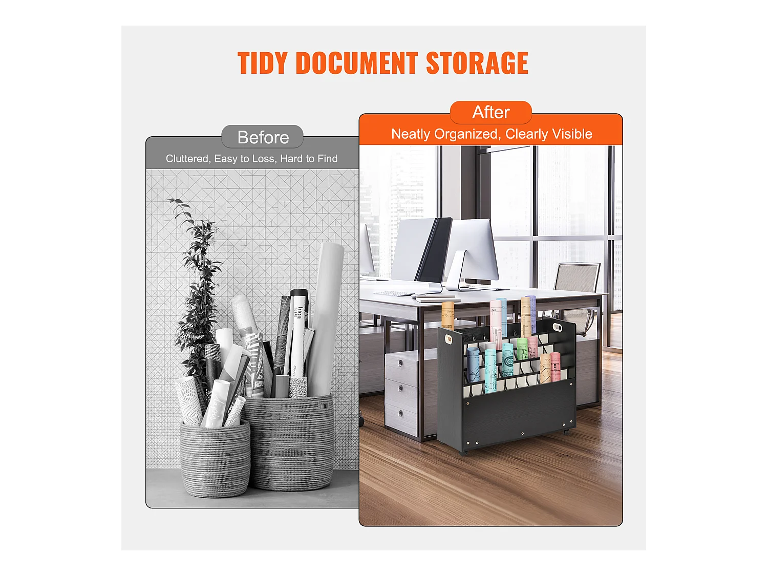 Support de Rangement Mobile en Bois pour Plans SucceBuy, 50 Emplacements, Stockage Organisé des Documents