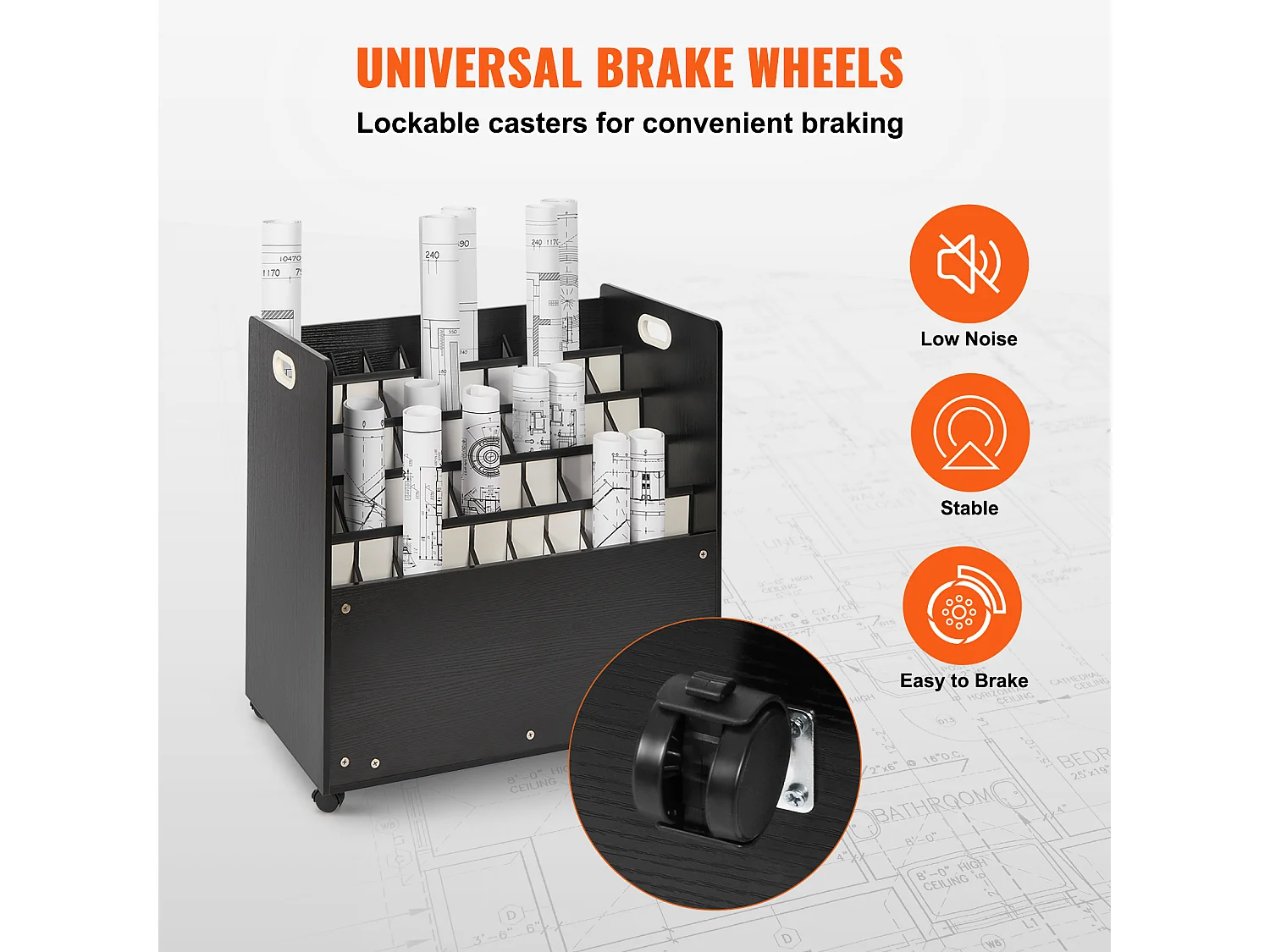 Support de Rangement Mobile en Bois pour Plans SucceBuy, 50 Emplacements, Stockage Organisé des Documents