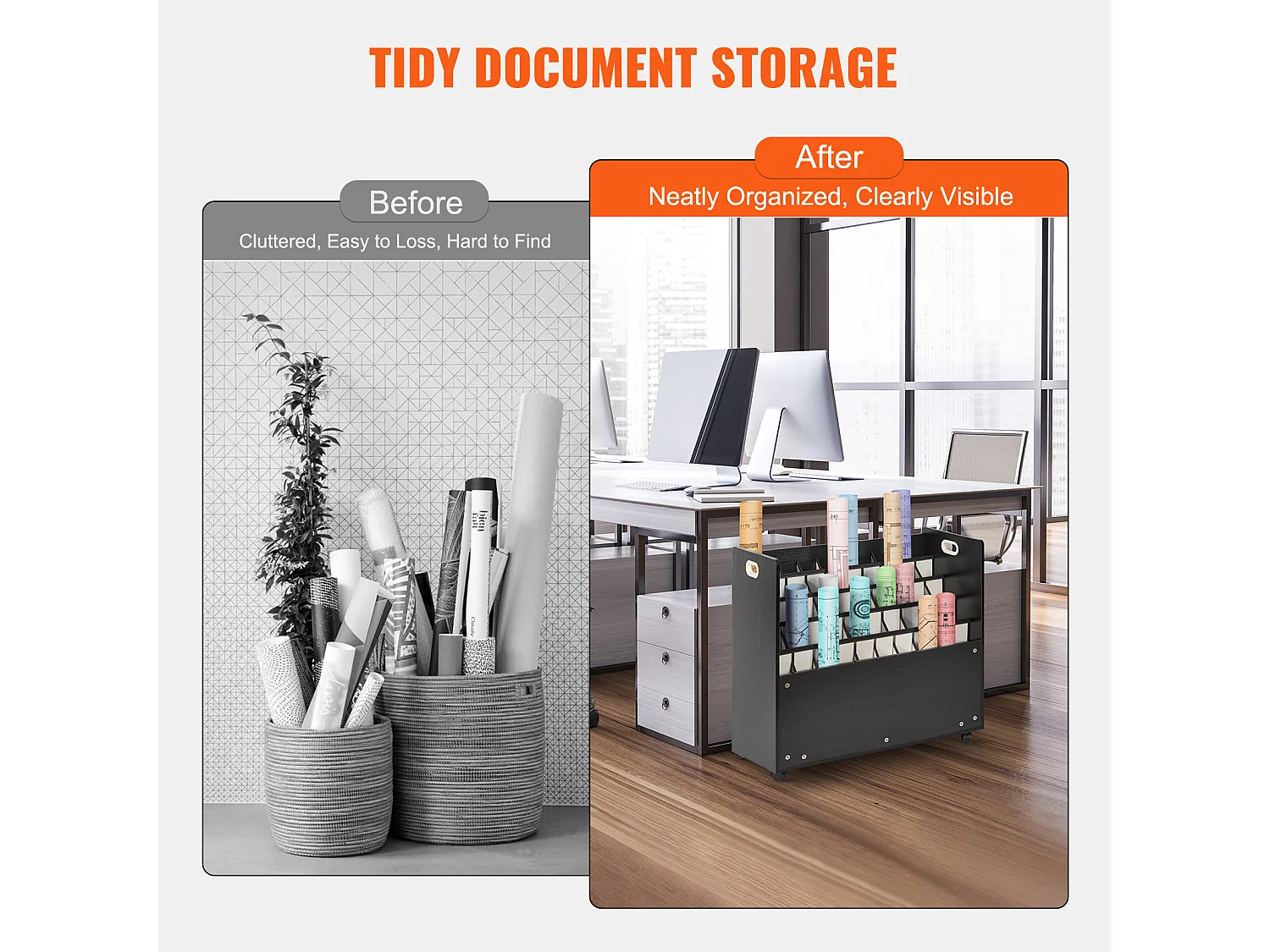 Support de Rangement Mobile en Bois pour Plans SucceBuy, 50 Emplacements, Stockage Organisé des Documents