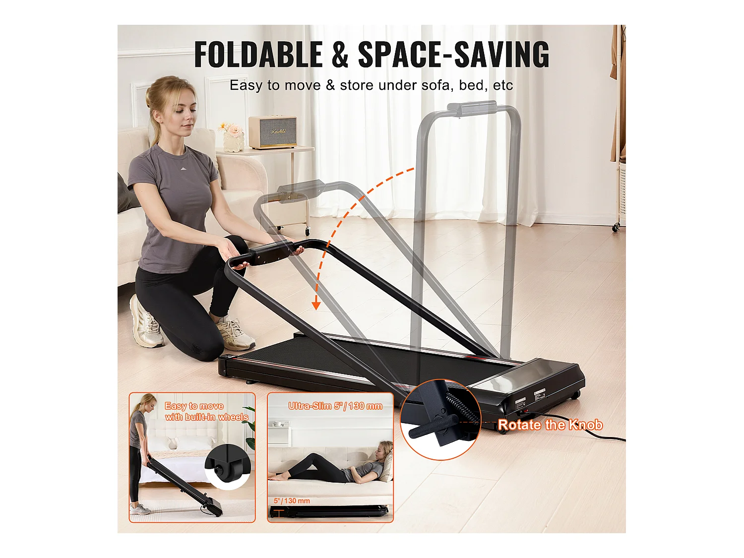 Tapis de Course SucceBuy, Sous le Bureau avec Poignée pour la Maison, pour Activité Légère ou  Course Vigoureuse