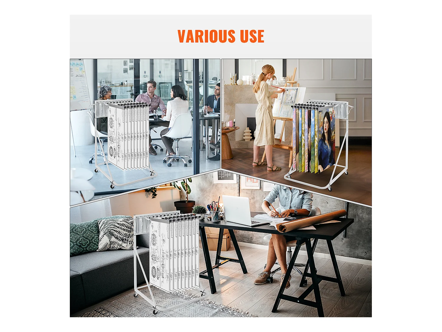 Support de Rangement Mobile SucceBuy, 12 Supports Pivotants, Hauteur et Largeur Réglables pour le Bureau/la Maison