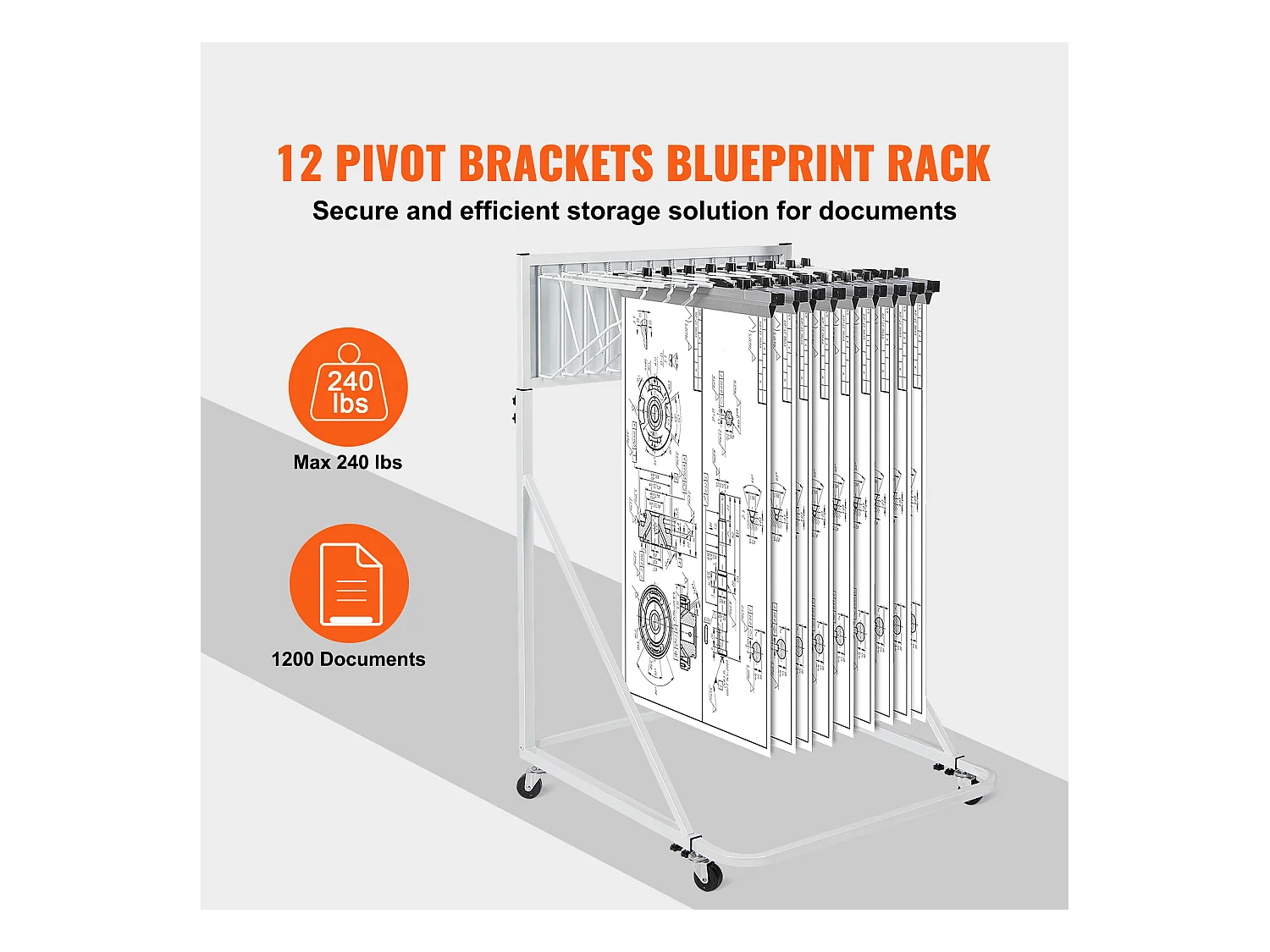 Support de Rangement Mobile SucceBuy, 12 Supports Pivotants, Hauteur et Largeur Réglables pour le Bureau/la Maison