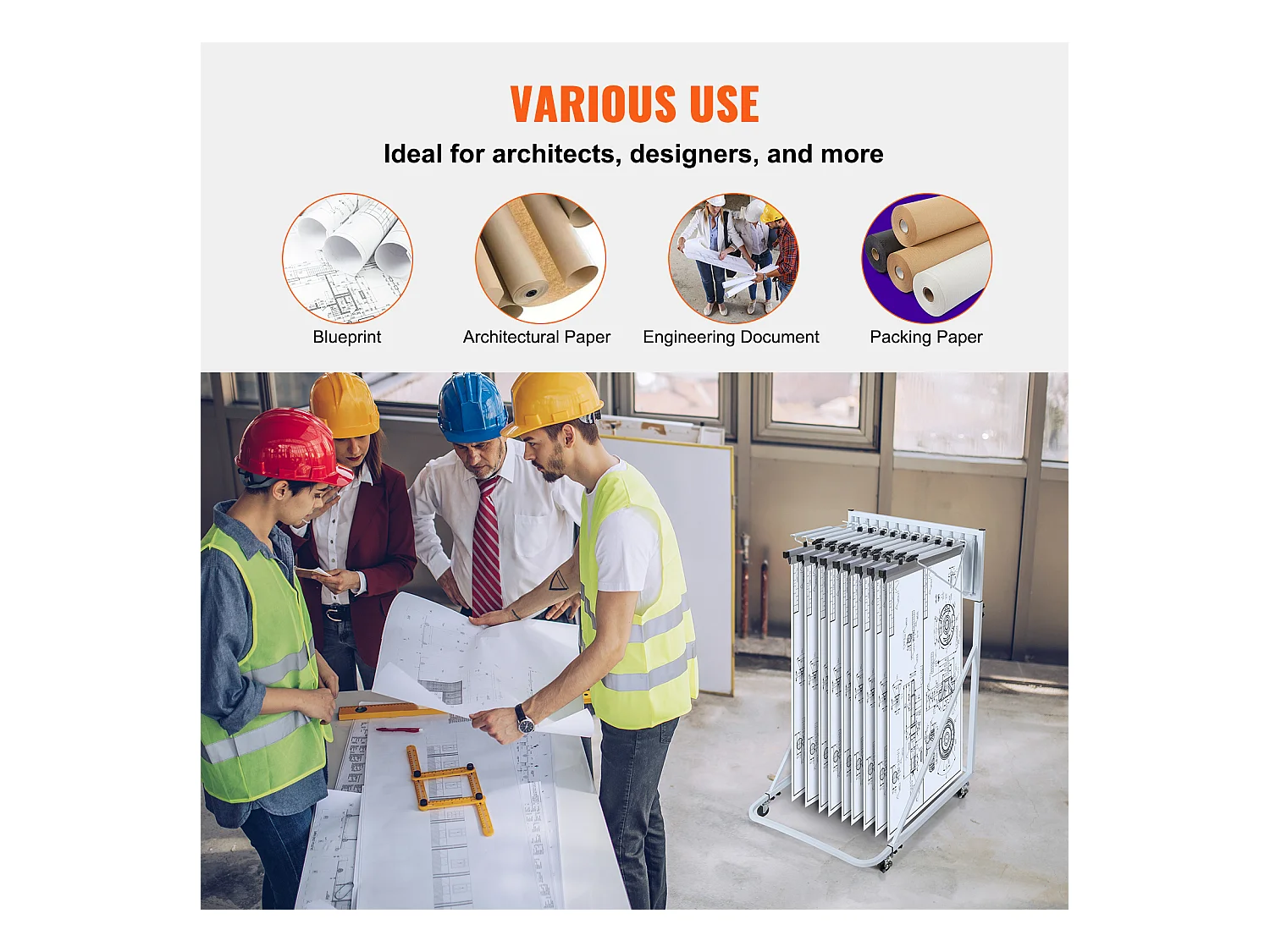 Support de Rangement Mobile SucceBuy, 12 Supports Pivotants, Hauteur et Largeur Réglables pour le Bureau/la Maison