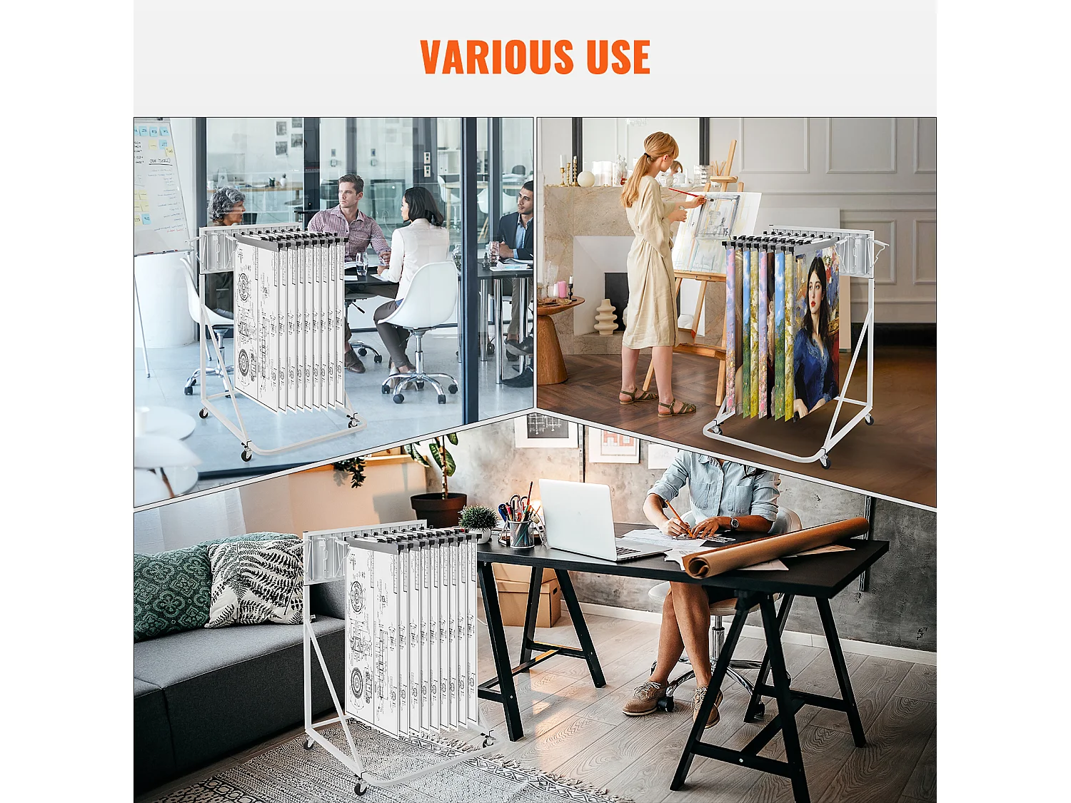 Support de Rangement Mobile SucceBuy, 12 Supports Pivotants, Hauteur et Largeur Réglables pour le Bureau/la Maison