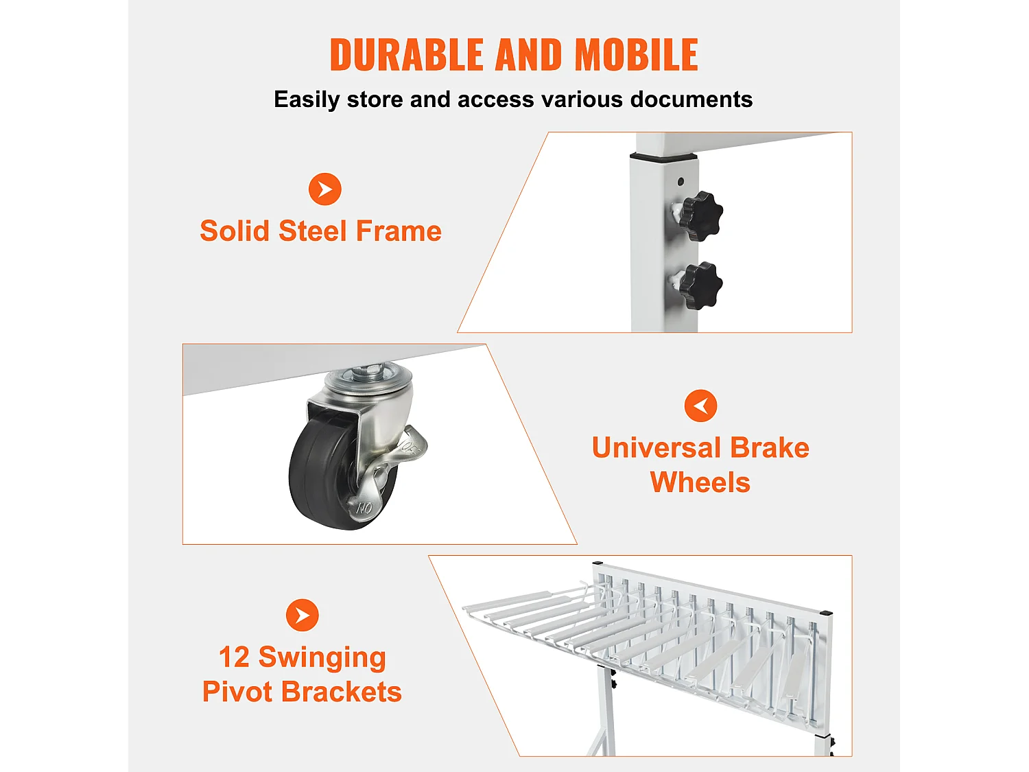 Support de Rangement Mobile SucceBuy, 12 Supports Pivotants, Hauteur et Largeur Réglables pour le Bureau/la Maison