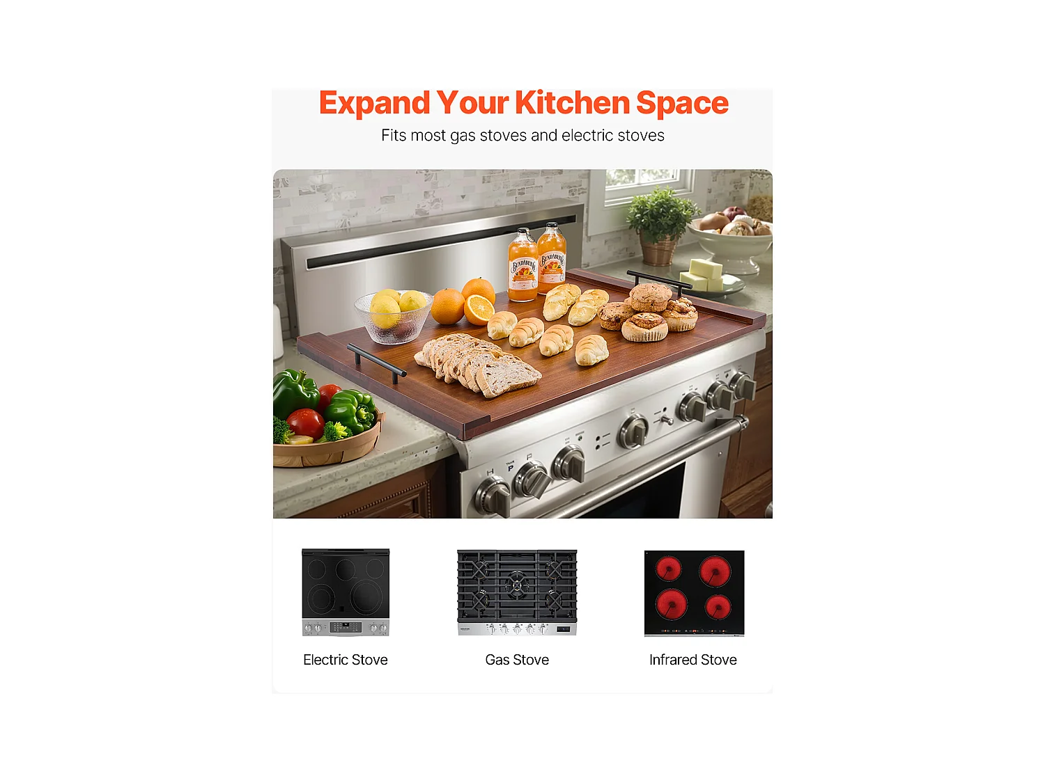 Grande Planche à Découper, Housse Protection pour Cuisinière à Gaz SucceBuy, Bois d'Acacia Couleur Bois Foncé