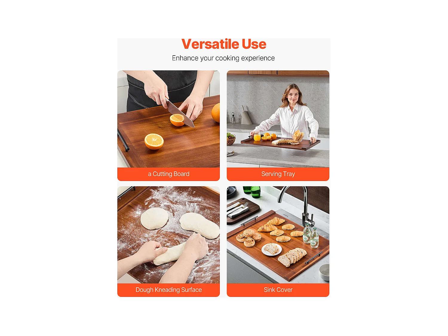 Grande Planche à Découper, Housse Protection pour Cuisinière à Gaz SucceBuy, Bois d'Acacia Couleur Bois Foncé