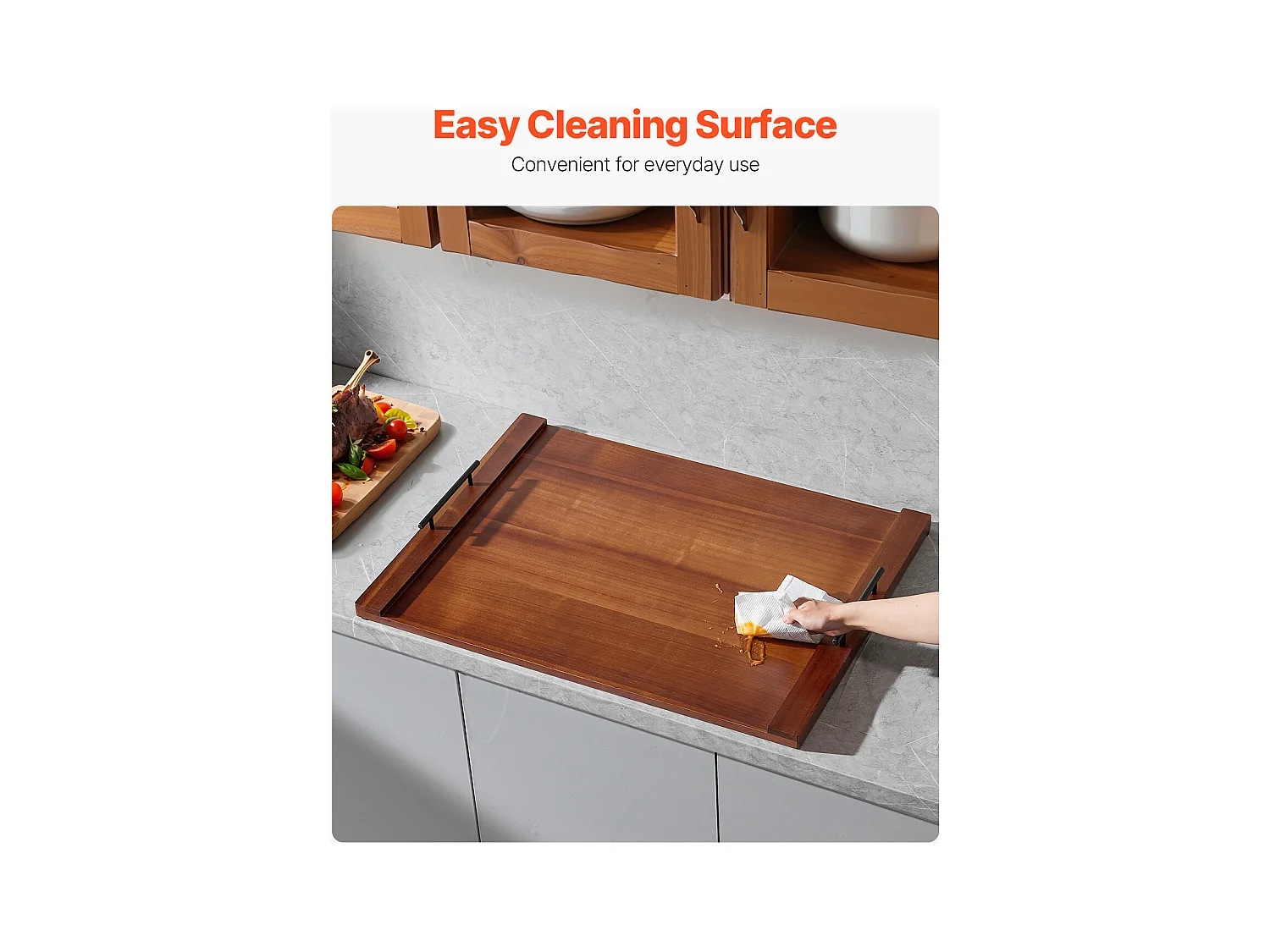 Grande Planche à Découper, Housse Protection pour Cuisinière à Gaz SucceBuy, Bois d'Acacia Couleur Bois Foncé