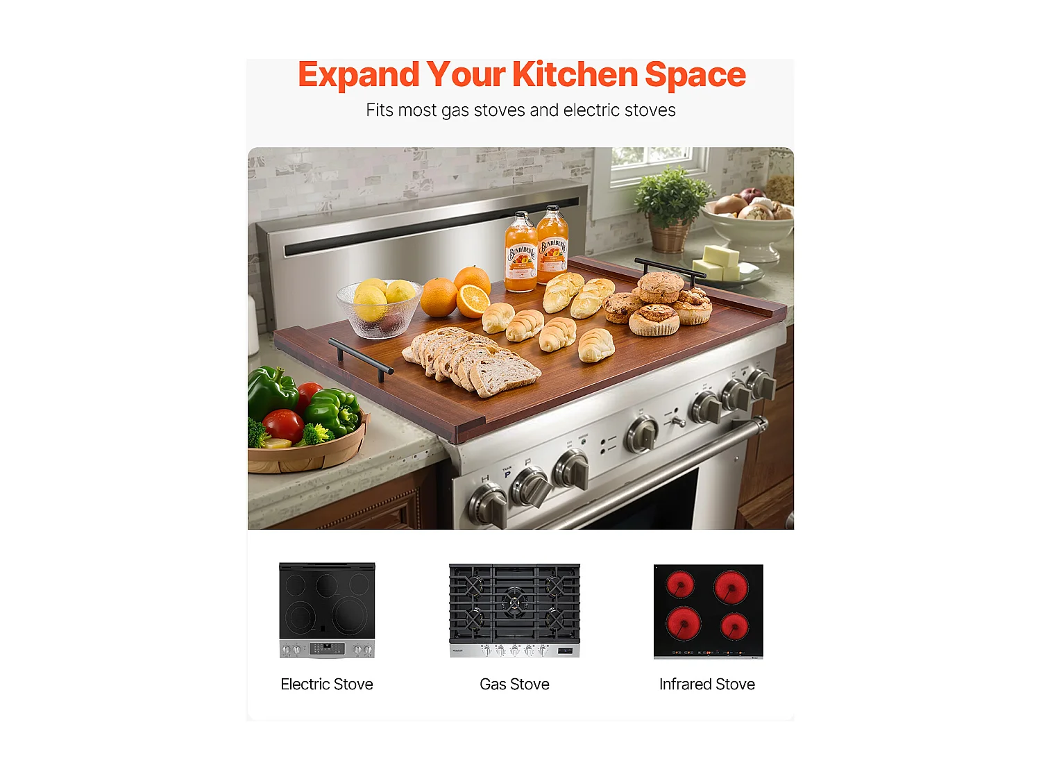 Grande Planche à Découper, Housse Protection pour Cuisinière à Gaz SucceBuy, Bois d'Acacia Couleur Bois Foncé