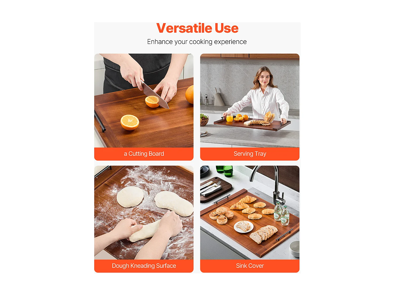 Grande Planche à Découper, Housse Protection pour Cuisinière à Gaz SucceBuy, Bois d'Acacia Couleur Bois Foncé