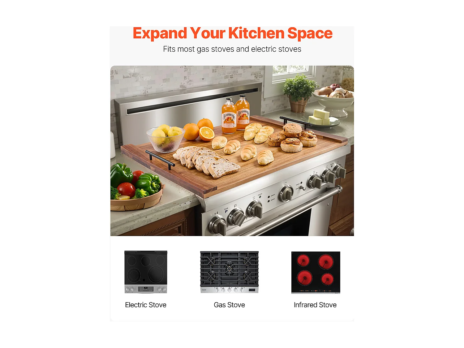 Copertura Protettiva per Cucina a Gas SucceBuy, Tagliere di Legno di Acacia,76,2 x 56 cm