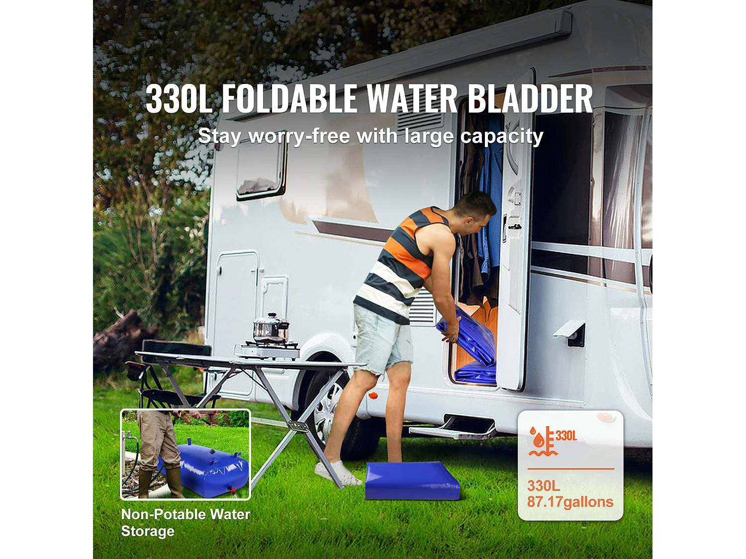 Tanque de Água Portátil SucceBuy de 330L, Dobrável em PVC 1000D, Tanque de Água para Caravana, Grande Capacidade, Portátil, Prevenção de Incêndios, Camping