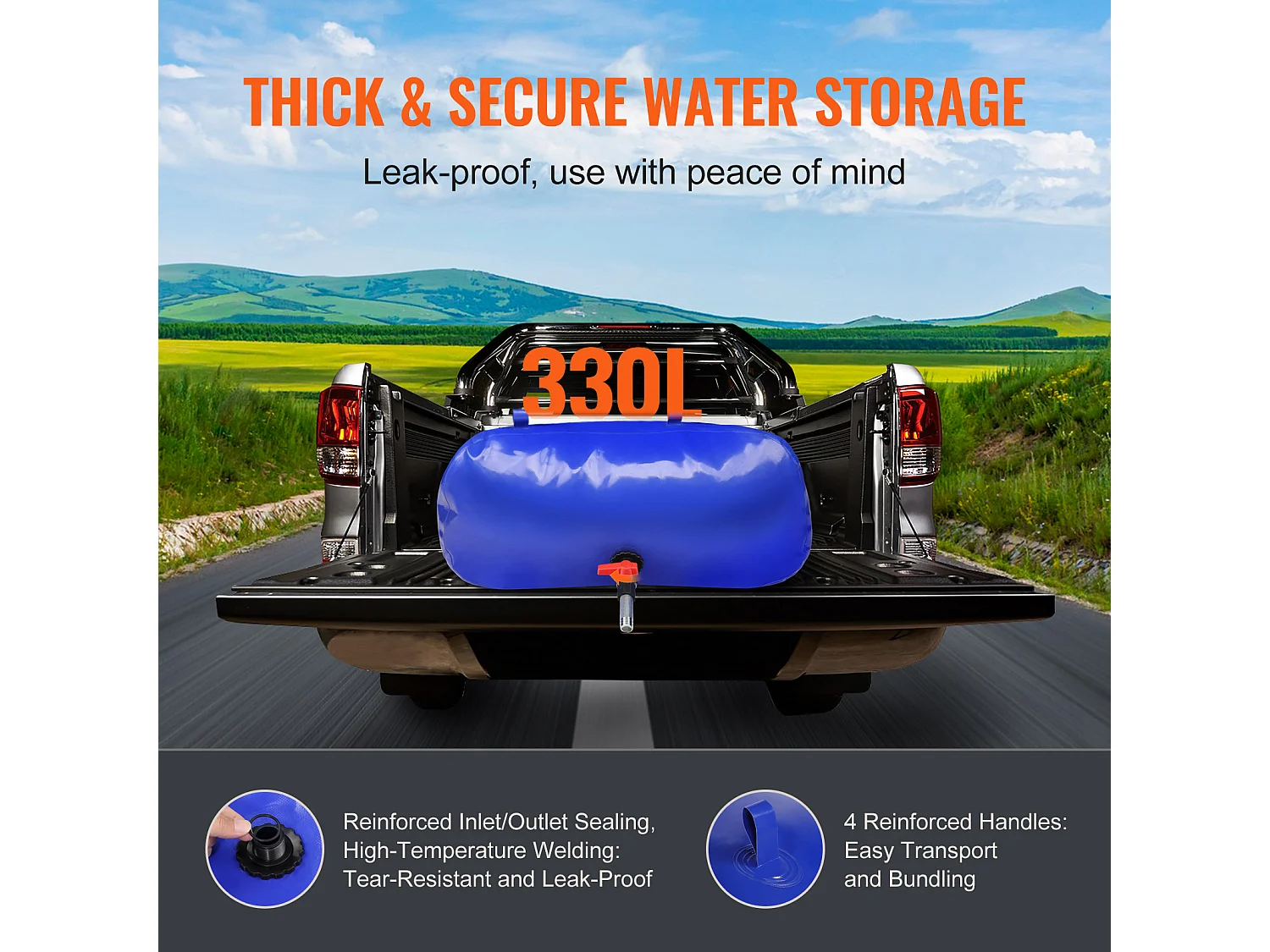 Tanque de Água Portátil SucceBuy de 330L, Dobrável em PVC 1000D, Tanque de Água para Caravana, Grande Capacidade, Portátil, Prevenção de Incêndios, Camping