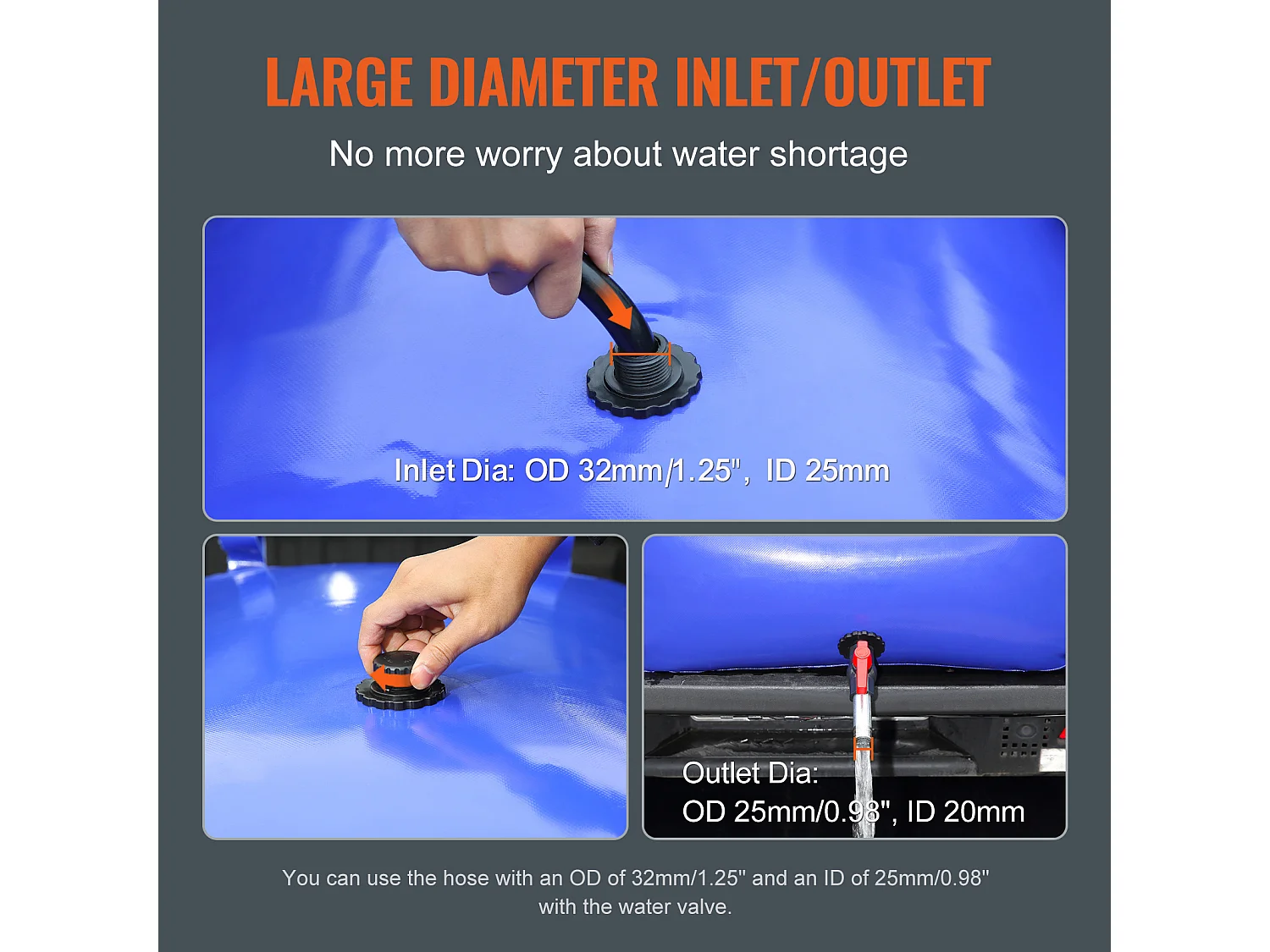 Tanque de Água Portátil SucceBuy de 330L, Dobrável em PVC 1000D, Tanque de Água para Caravana, Grande Capacidade, Portátil, Prevenção de Incêndios, Camping