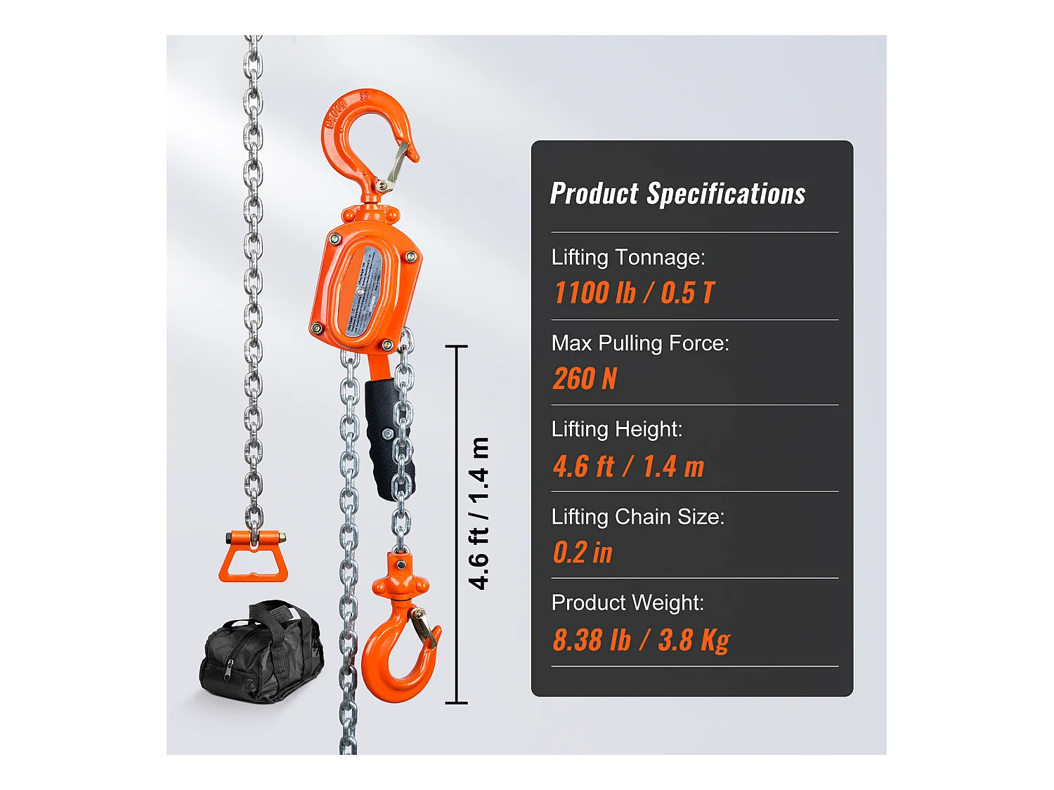 Palan à Chaîne à Levier SucceBuy, Capacité de 499 kg, 152,4 cm, Élévateur à Cliquet G80