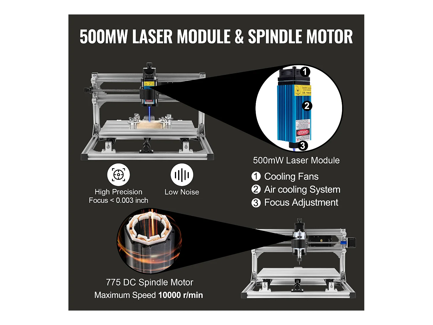 Machine à Graver, SucceBuy Kit de Gravure 3 Axes CNC 3018 DIY avec Laser 500 mW, Fraiseuse pour Bois, PCB