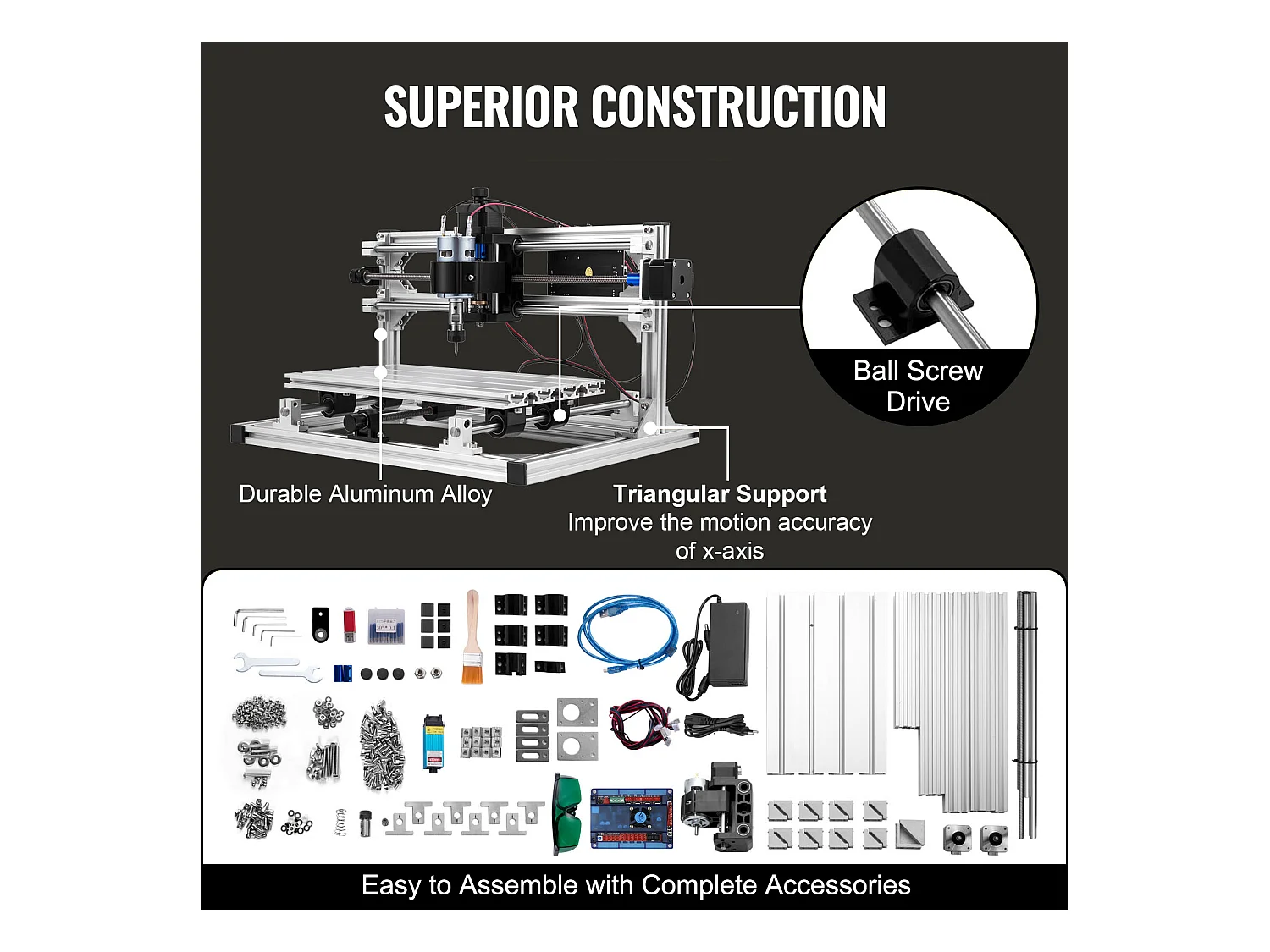 Machine à Graver, SucceBuy Kit de Gravure 3 Axes CNC 3018 DIY avec Laser 500 mW, Fraiseuse pour Bois, PCB