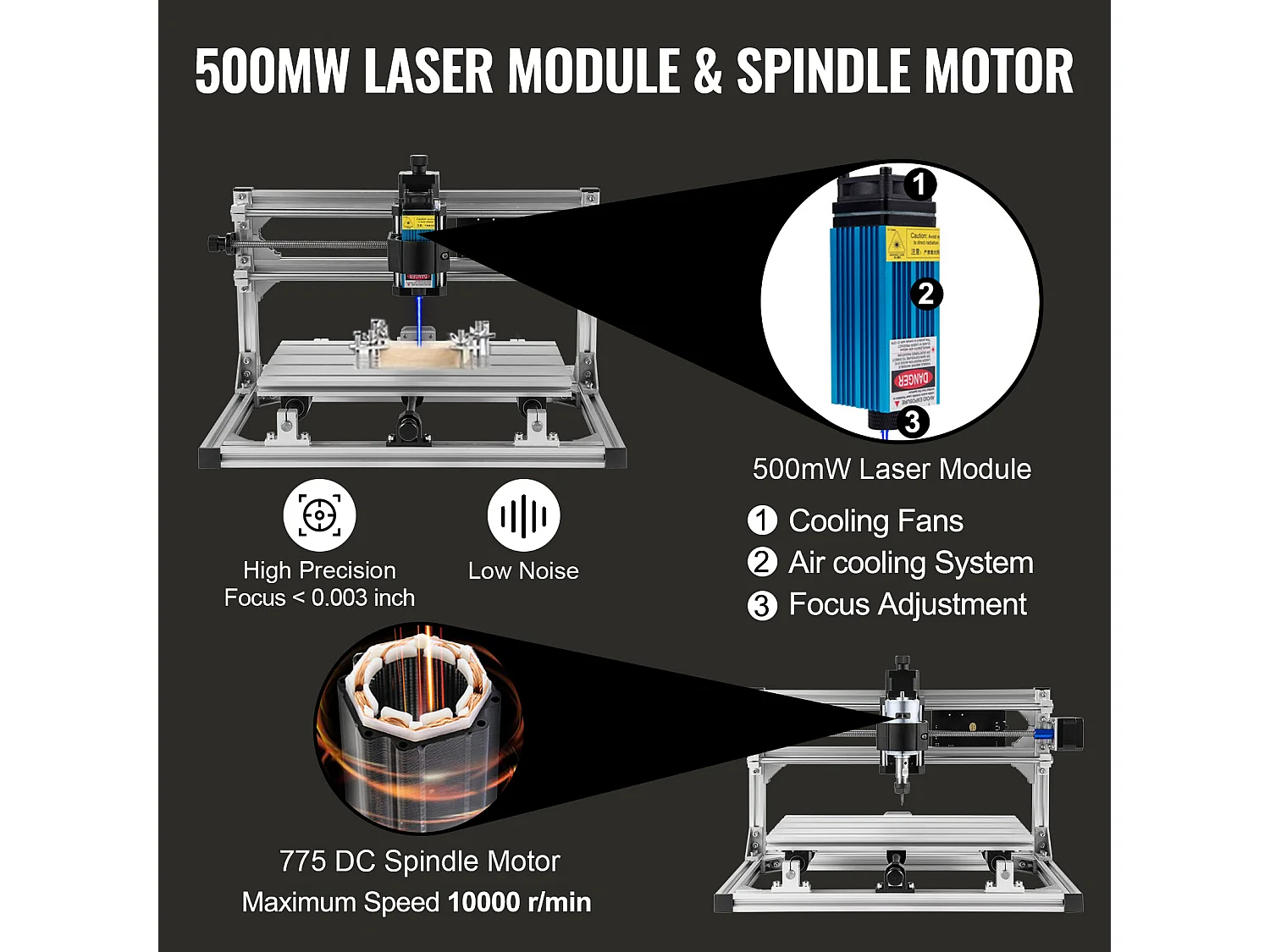 Machine à Graver, SucceBuy Kit de Gravure 3 Axes CNC 3018 DIY avec Laser 500 mW, Fraiseuse pour Bois, PCB