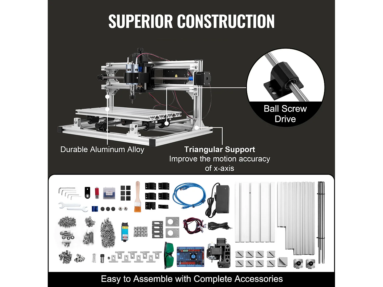 Machine à Graver, SucceBuy Kit de Gravure 3 Axes CNC 3018 DIY avec Laser 500 mW, Fraiseuse pour Bois, PCB