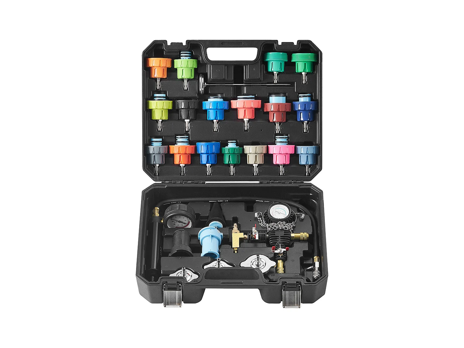 Kit Testeur de Pression, SucceBuy Kit de Testeur de Pression de Radiateur 28 Pièces, Aspirateur et Recharge de Liquide de Refroidissement, Adaptateurs