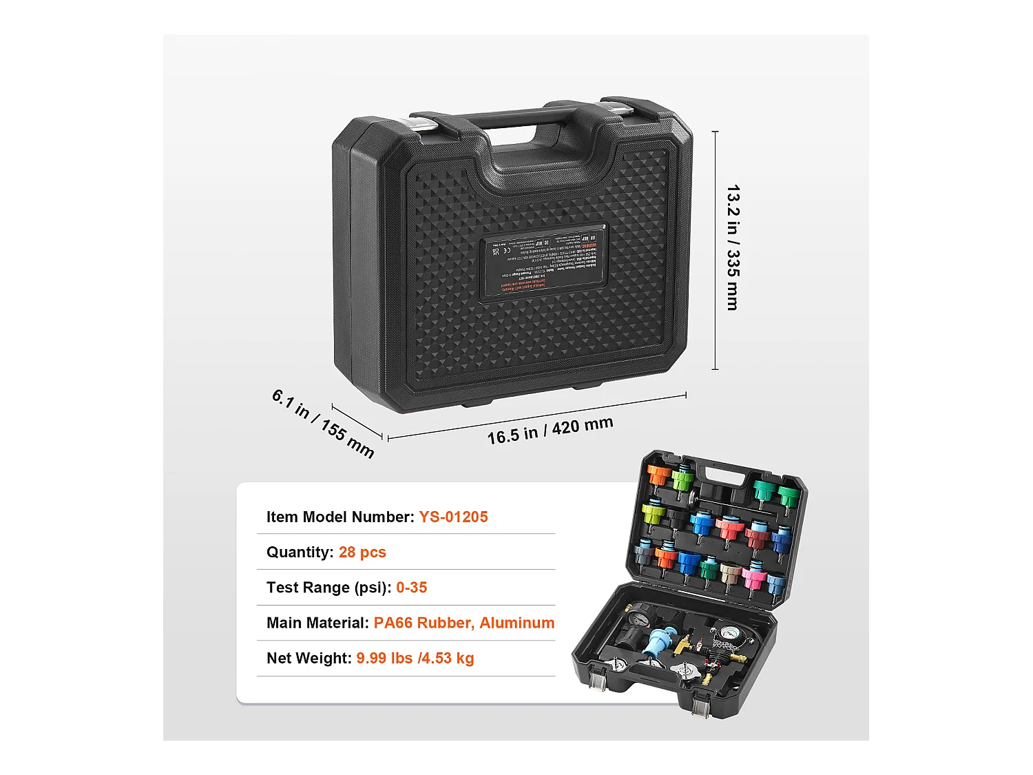 Kit Testeur de Pression, SucceBuy Kit de Testeur de Pression de Radiateur 28 Pièces, Aspirateur et Recharge de Liquide de Refroidissement, Adaptateurs