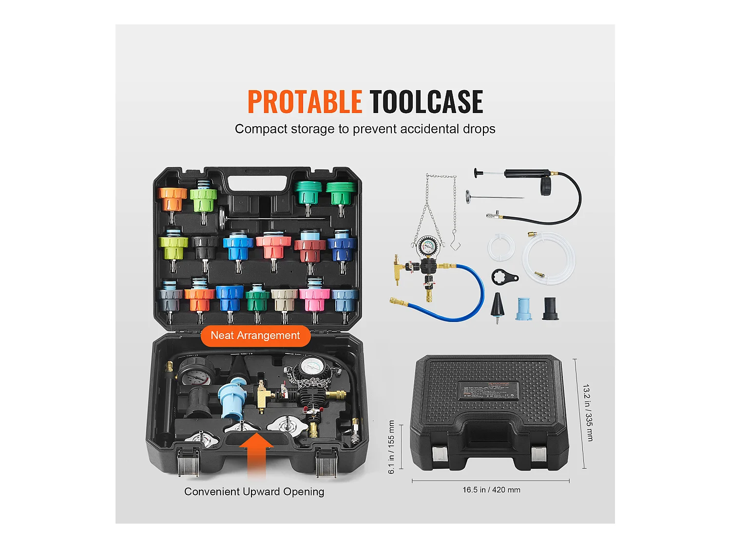 Kit Testeur de Pression, SucceBuy Kit de Testeur de Pression de Radiateur 28 Pièces, Aspirateur et Recharge de Liquide de Refroidissement, Adaptateurs