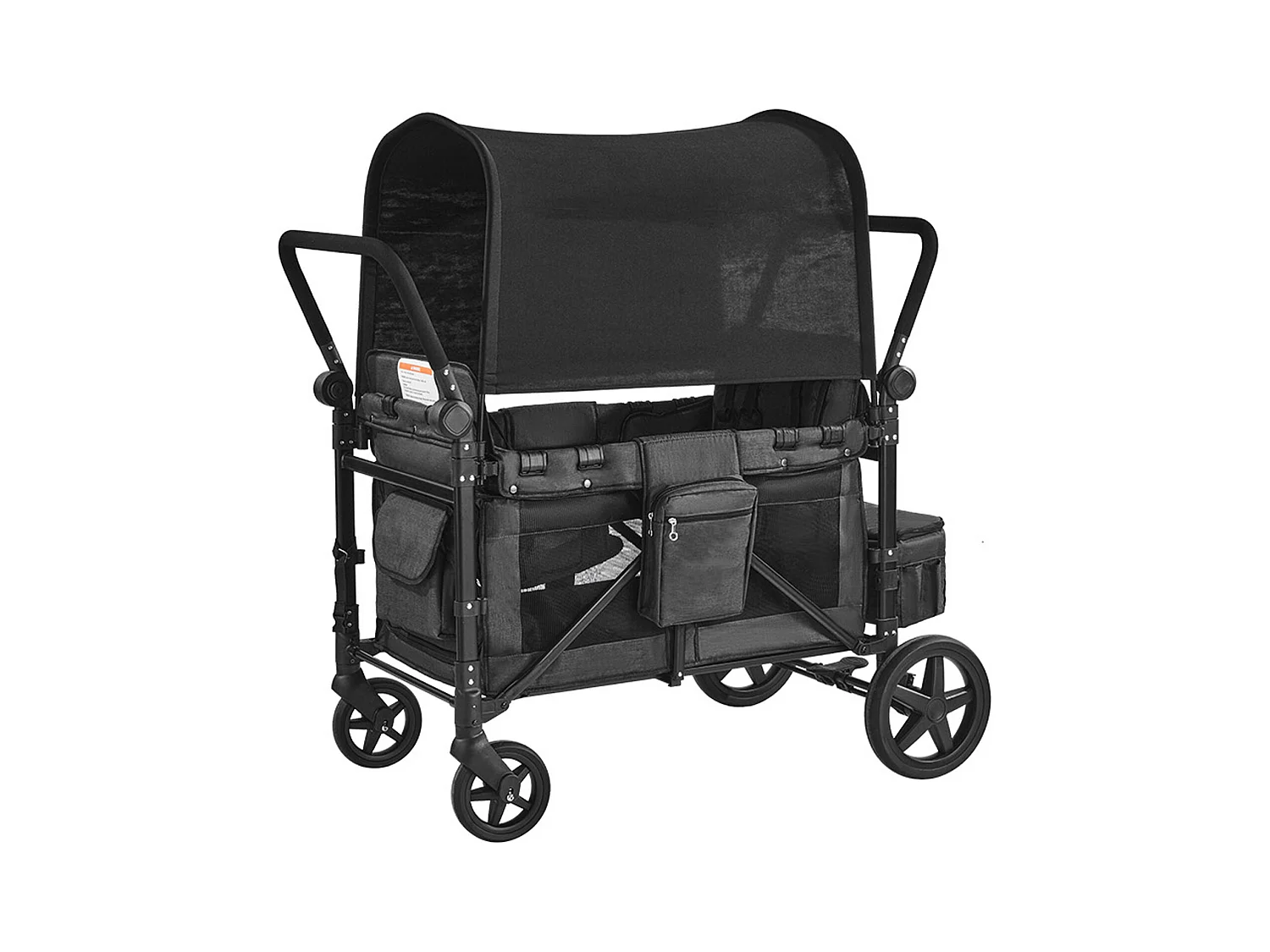 Poussette Wagon pour 4 Enfants SucceBuy, Poussette-chariot Capacité de 150 kg, Pliable, Gris Foncé et Noir