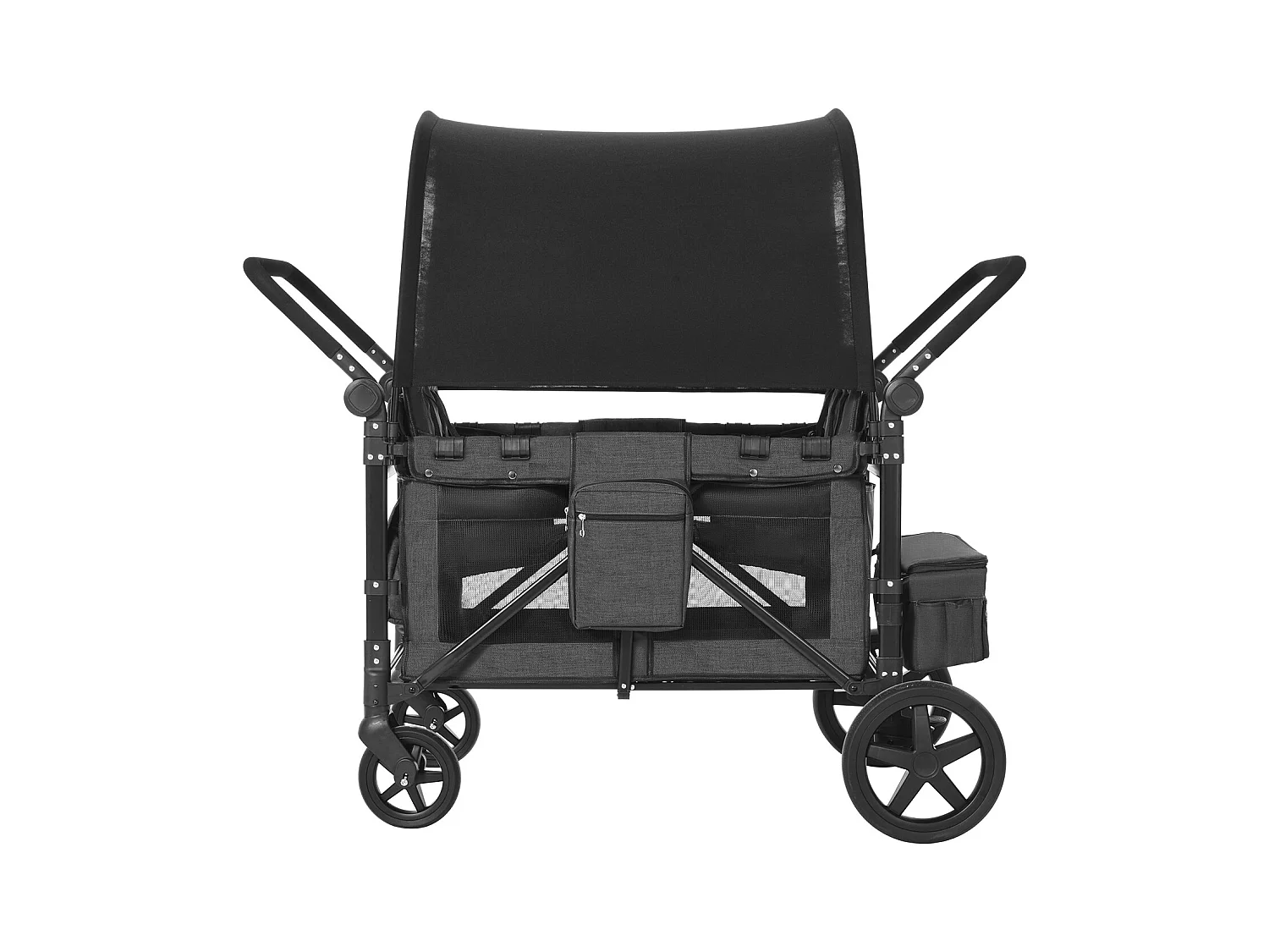 Poussette Wagon pour 4 Enfants SucceBuy, Poussette-chariot Capacité de 150 kg, Pliable, Gris Foncé et Noir