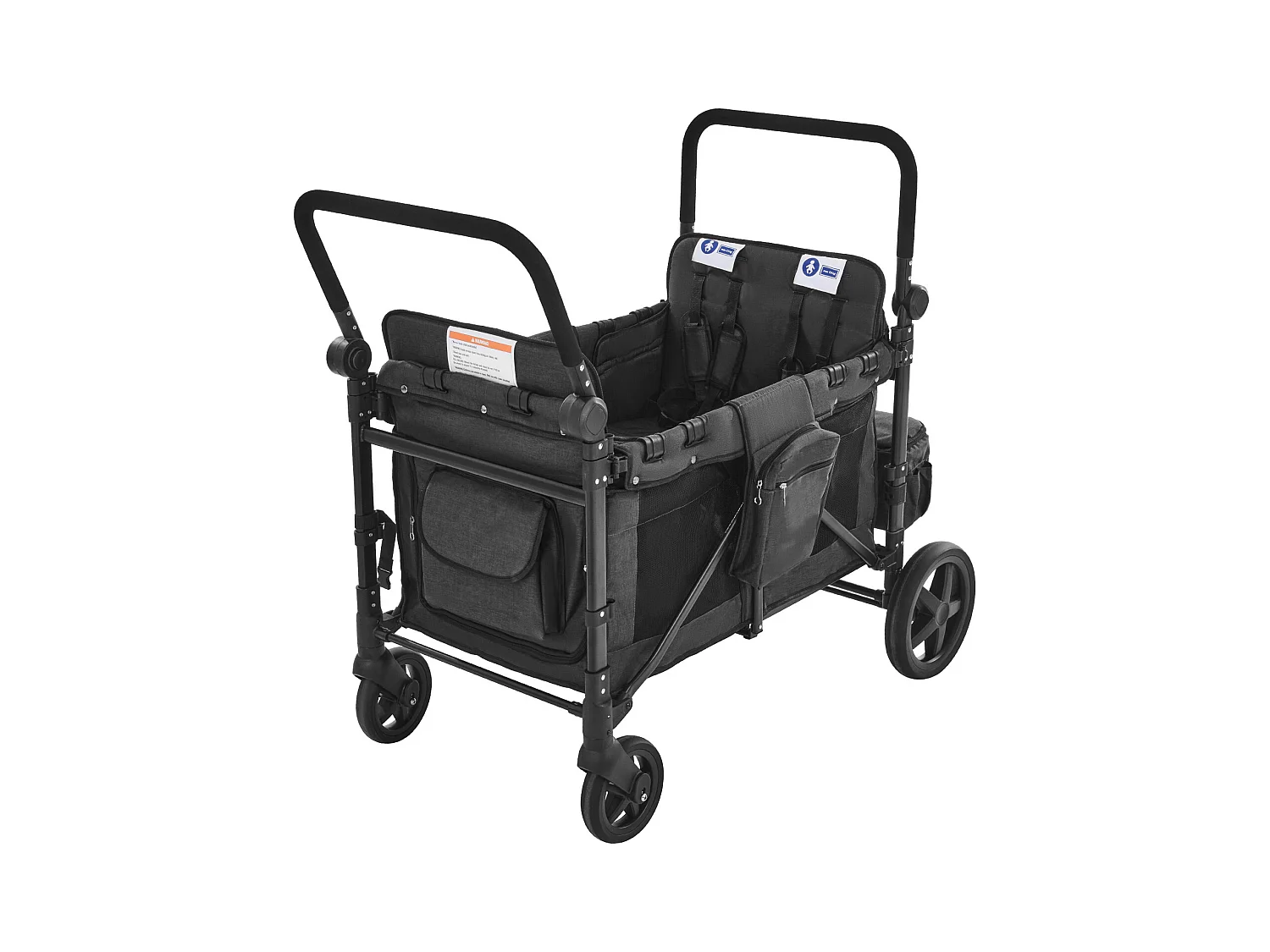 Poussette Wagon pour 4 Enfants SucceBuy, Poussette-chariot Capacité de 150 kg, Pliable, Gris Foncé et Noir