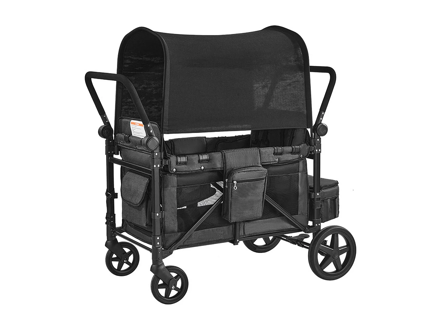 Poussette Wagon pour 4 Enfants SucceBuy, Poussette-chariot Capacité de 150 kg, Pliable, Gris Foncé et Noir