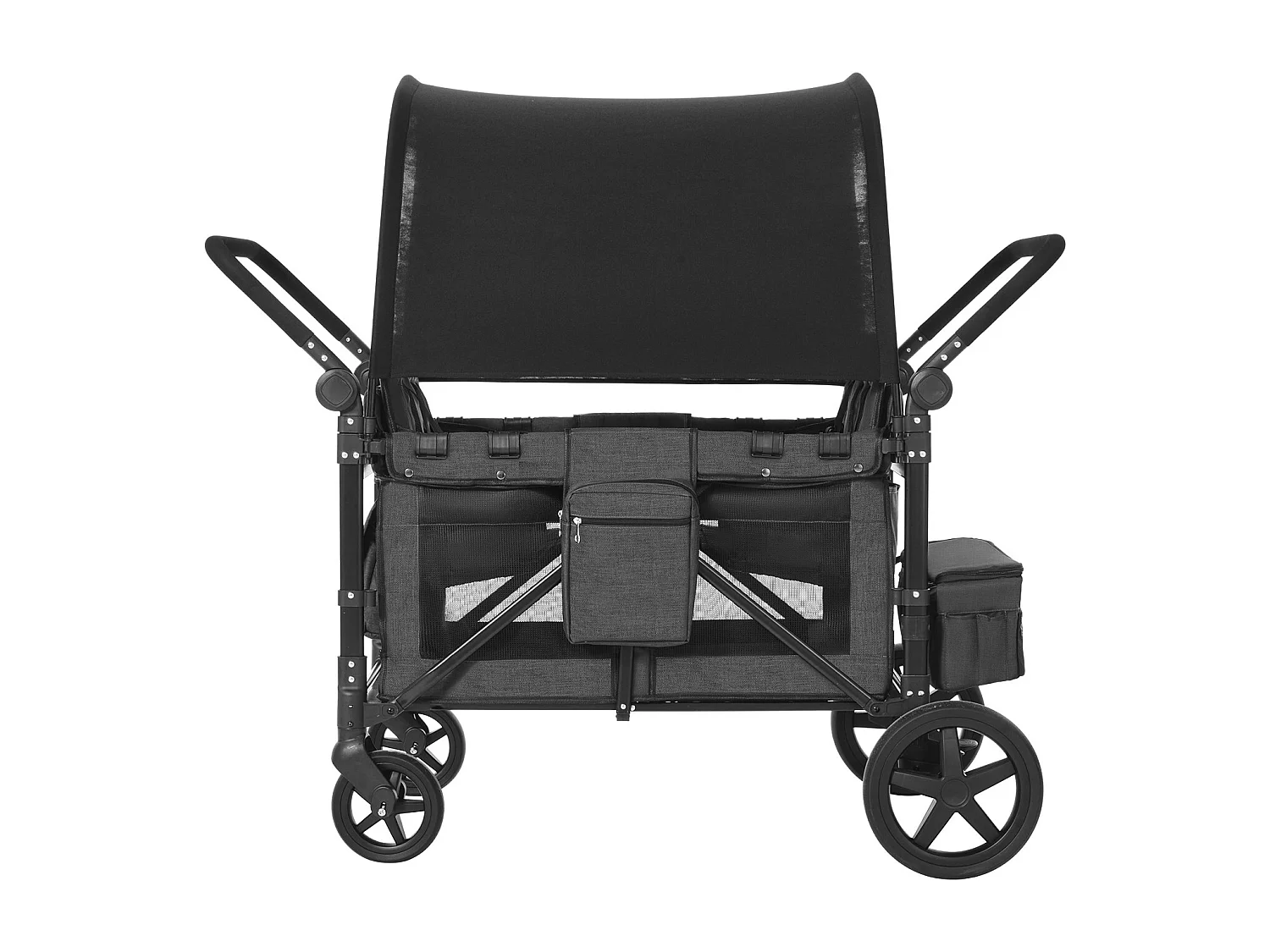 Poussette Wagon pour 4 Enfants SucceBuy, Poussette-chariot Capacité de 150 kg, Pliable, Gris Foncé et Noir
