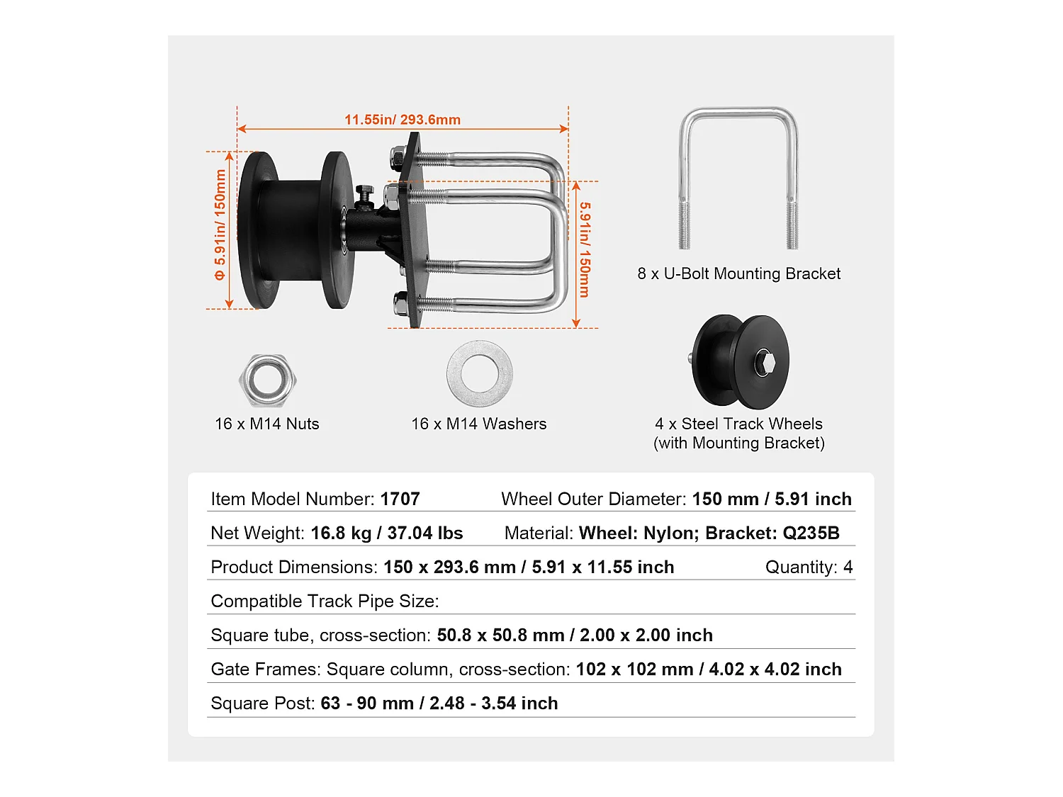 Kit de Portail Coulissant, SucceBuy Kit de Portail Coulissant, Rainure en H, 4 Roulettes pour Porte-à-Faux