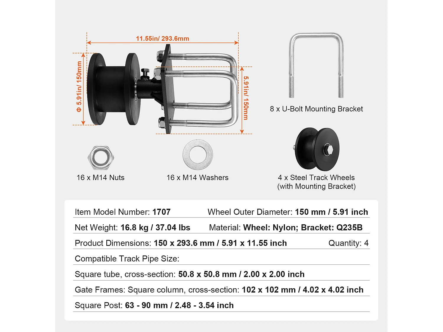 Kit de Portail Coulissant, SucceBuy Kit de Portail Coulissant, Rainure en H, 4 Roulettes pour Porte-à-Faux