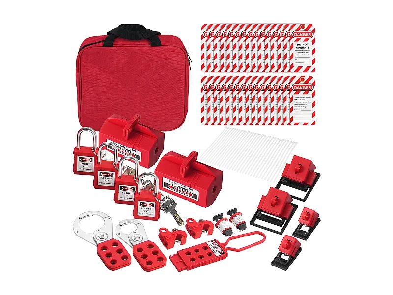 Kit di Serrature di Bloccaggio, SucceBuy Kit di Bloccaggio ed Etichettatura Elettrica 47 Pezzi con Lucchetti, Borchie, Etichette e Borsa