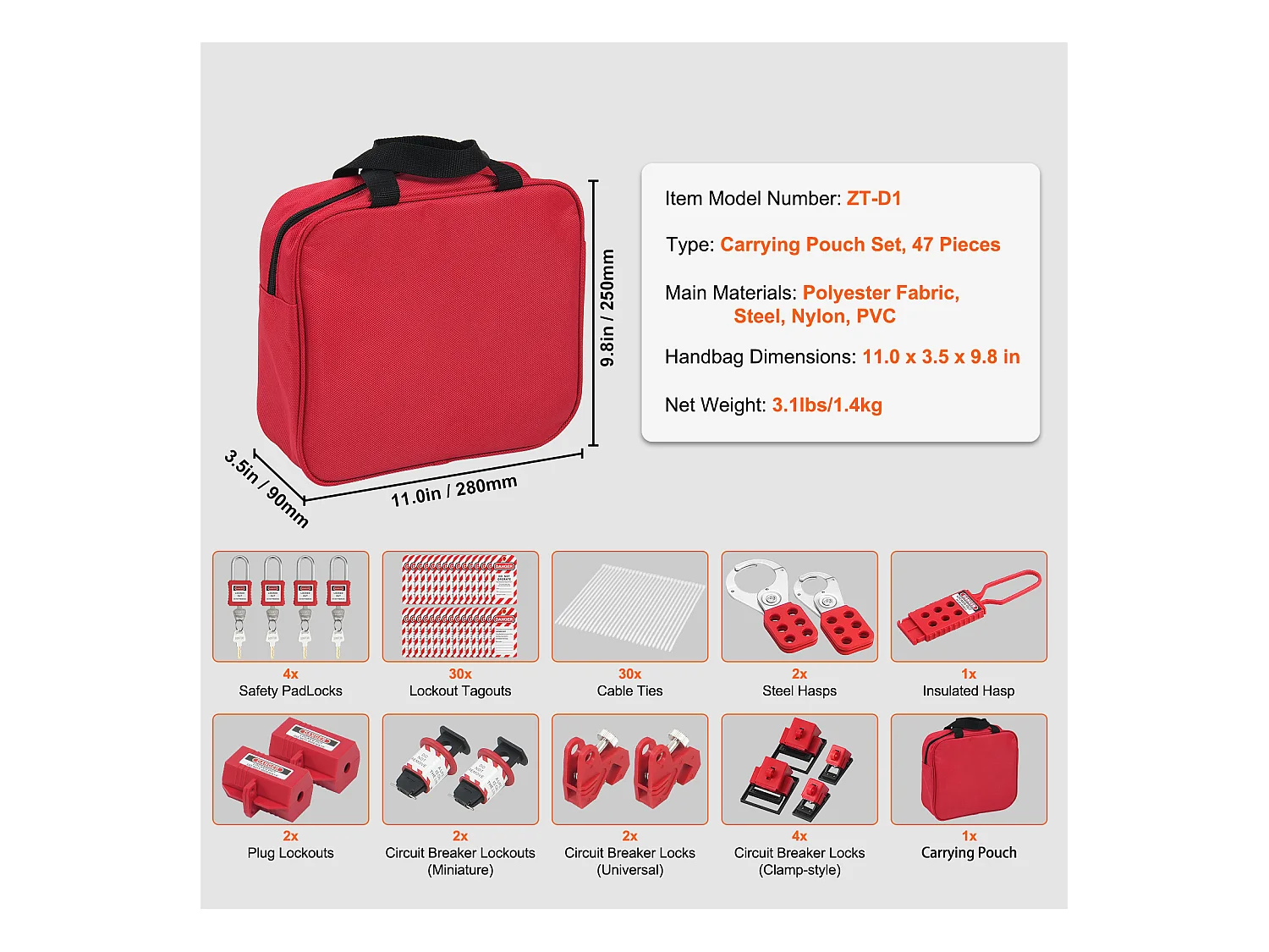 Kit de Serrures de Verrouillage, SucceBuy Kit de Verrouillage et d'Étiquetage Électrique 47 Pièces avec Cadenas, Moraillons, Étiquettes et Sac