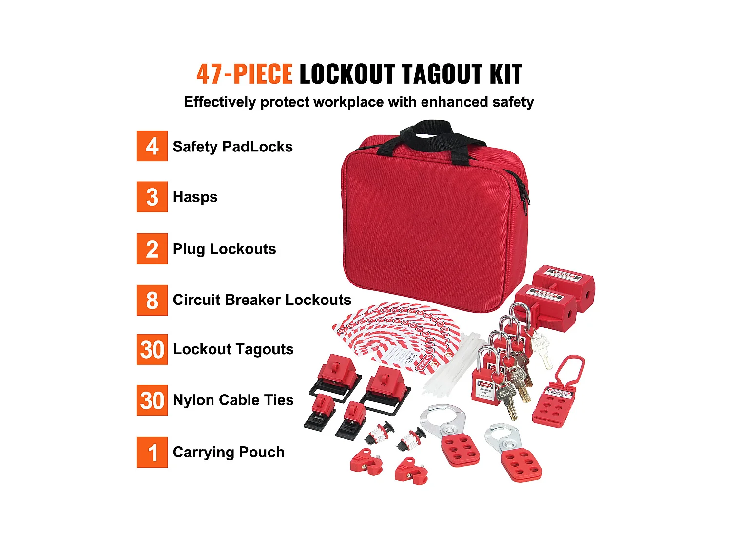 Kit de Serrures de Verrouillage, SucceBuy Kit de Verrouillage et d'Étiquetage Électrique 47 Pièces avec Cadenas, Moraillons, Étiquettes et Sac