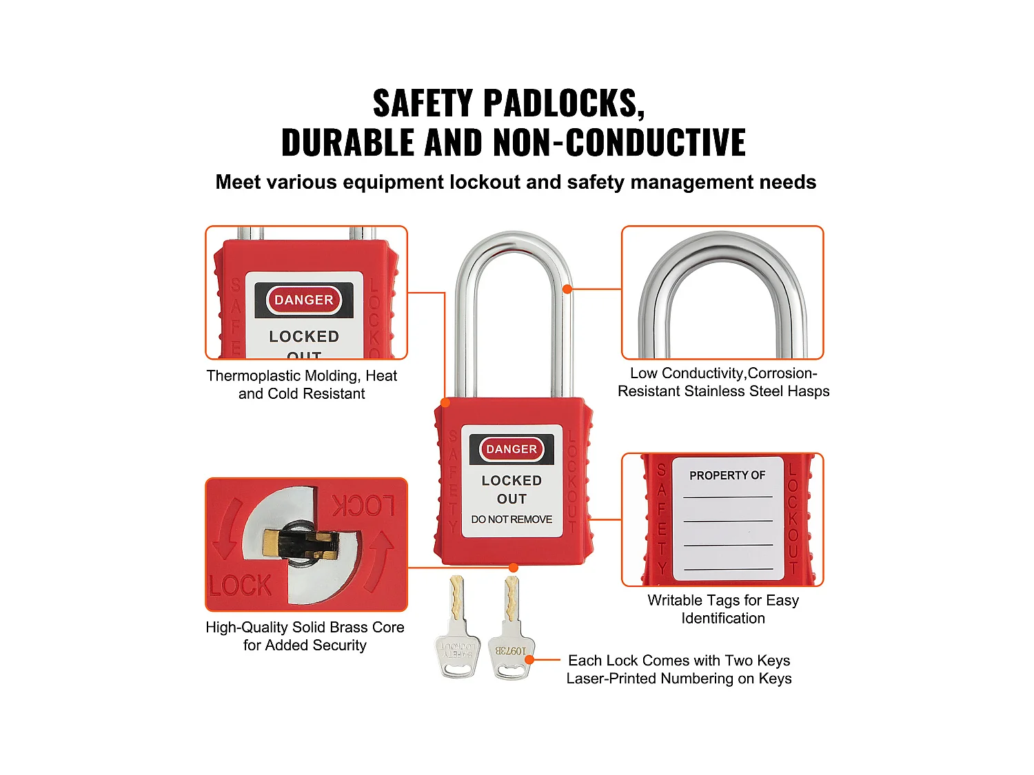 Kit de Serrures de Verrouillage, SucceBuy Kit de Verrouillage et d'Étiquetage Électrique 47 Pièces avec Cadenas, Moraillons, Étiquettes et Sac