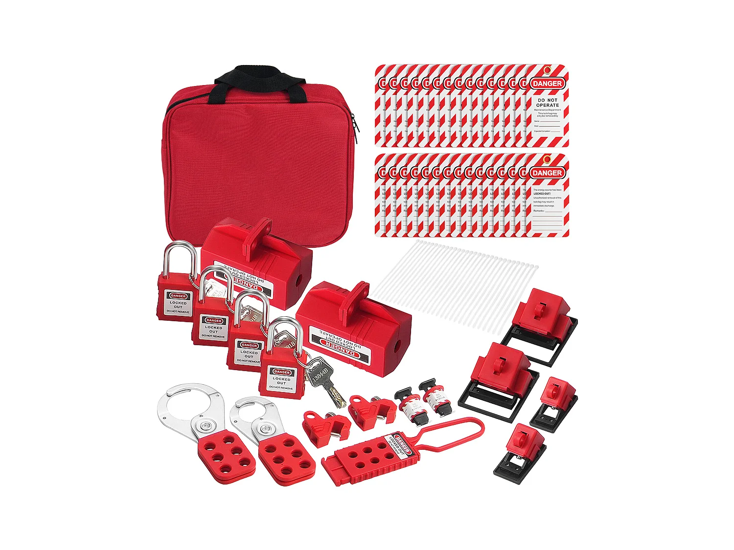 Kit mit Verriegelungsschlössern, SucceBuy Elektrisches Verriegelungs- und Kennzeichnungsset 47 Teile mit Vorhängeschlössern, Schäkel, Etiketten und Tasche