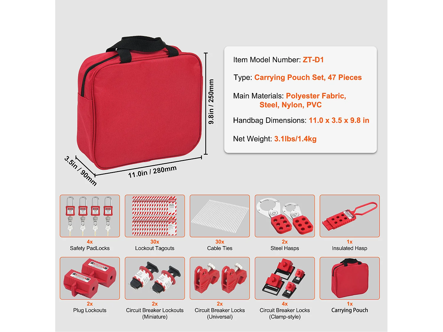 Kit met Vergrendelingsloten, SucceBuy Elektrische Vergrendelings- en Labelkit 47 Stuks met Hangsloten, Schakels, Labels en Zak