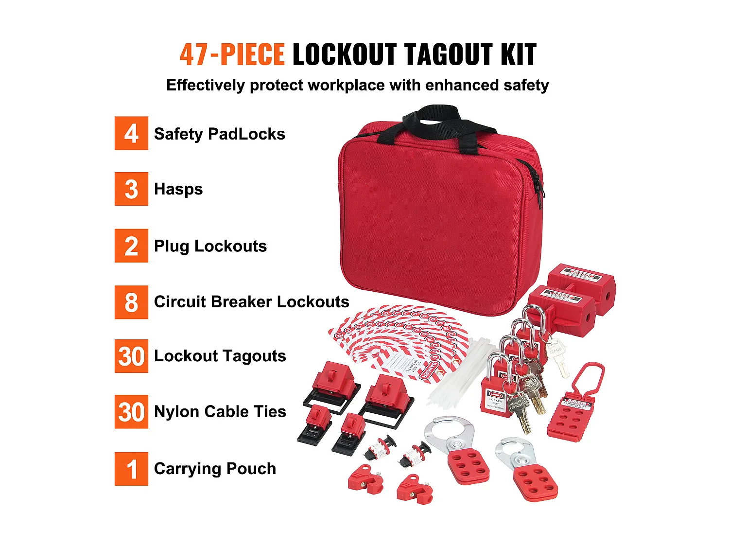 Kit met Vergrendelingsloten, SucceBuy Elektrische Vergrendelings- en Labelkit 47 Stuks met Hangsloten, Schakels, Labels en Zak