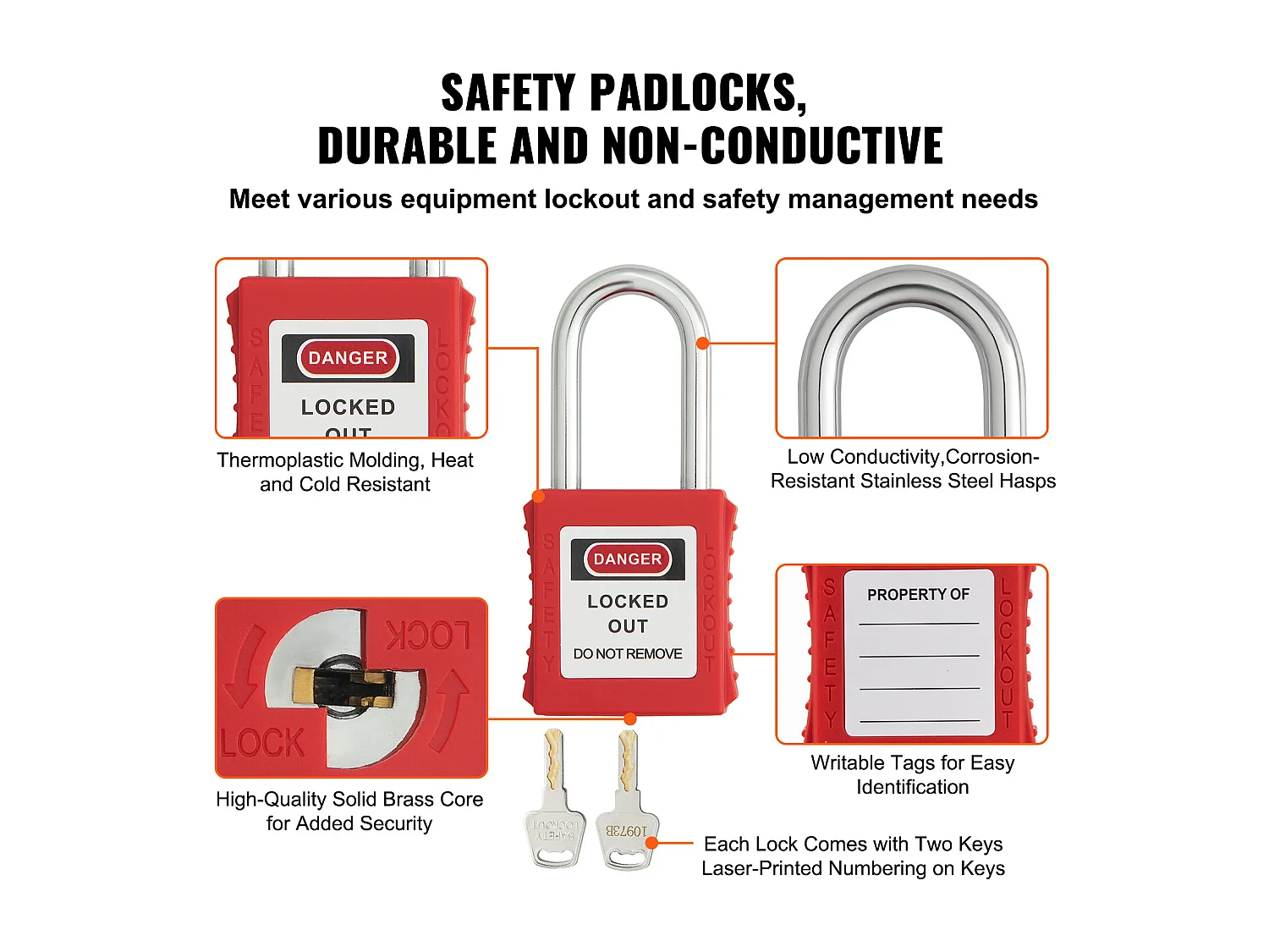 Kit met Vergrendelingsloten, SucceBuy Elektrische Vergrendelings- en Labelkit 47 Stuks met Hangsloten, Schakels, Labels en Zak