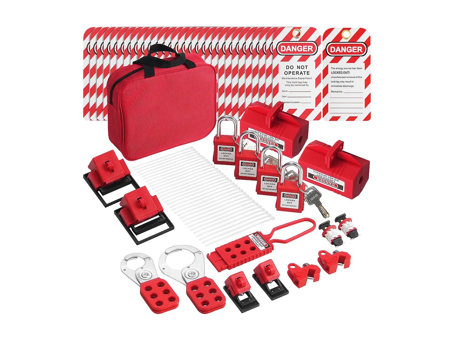 Kit met Vergrendelingsloten, SucceBuy Elektrische Vergrendelings- en Labelkit 47 Stuks met Hangsloten, Schakels, Labels en Zak