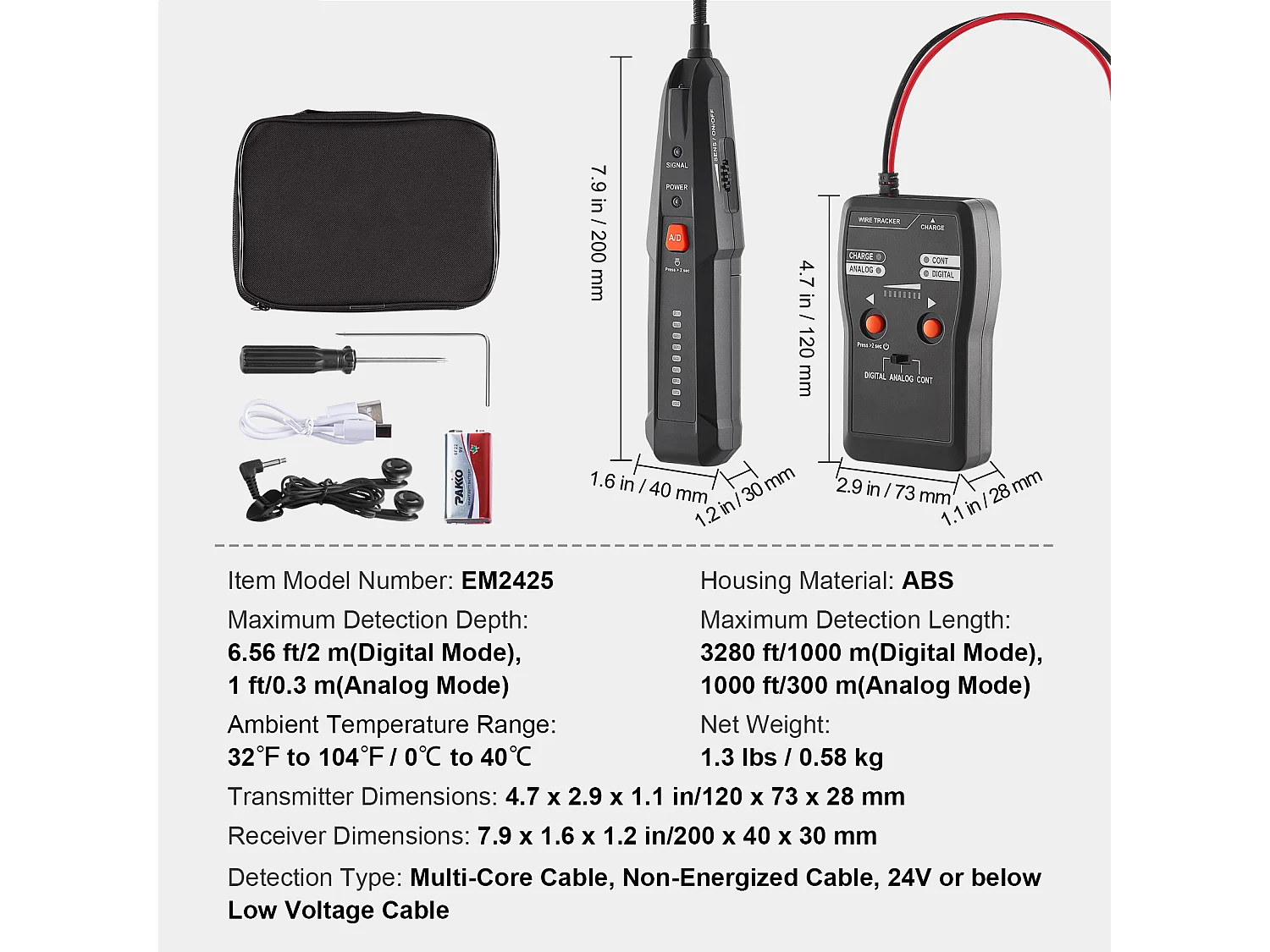 Localisateur de Câbles Souterrains SucceBuy de 2 m de Profondeur, Pour Localiser les Clôtures Cachées